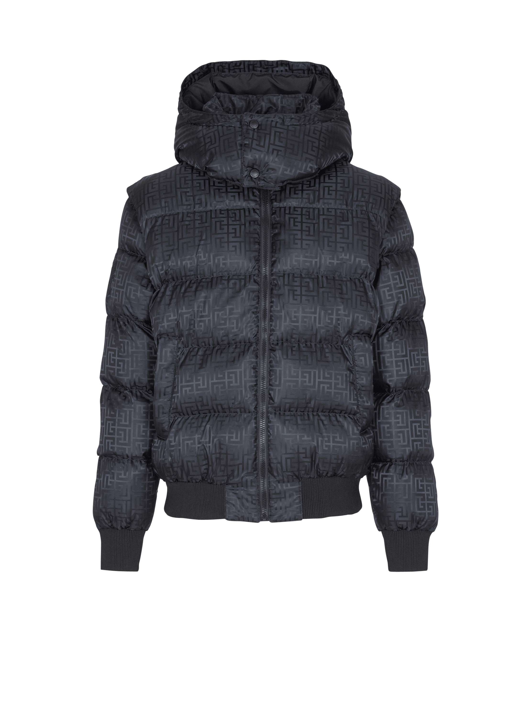 Balmain Men's Black - Cropped Monogram Jacquard Padded Jacket