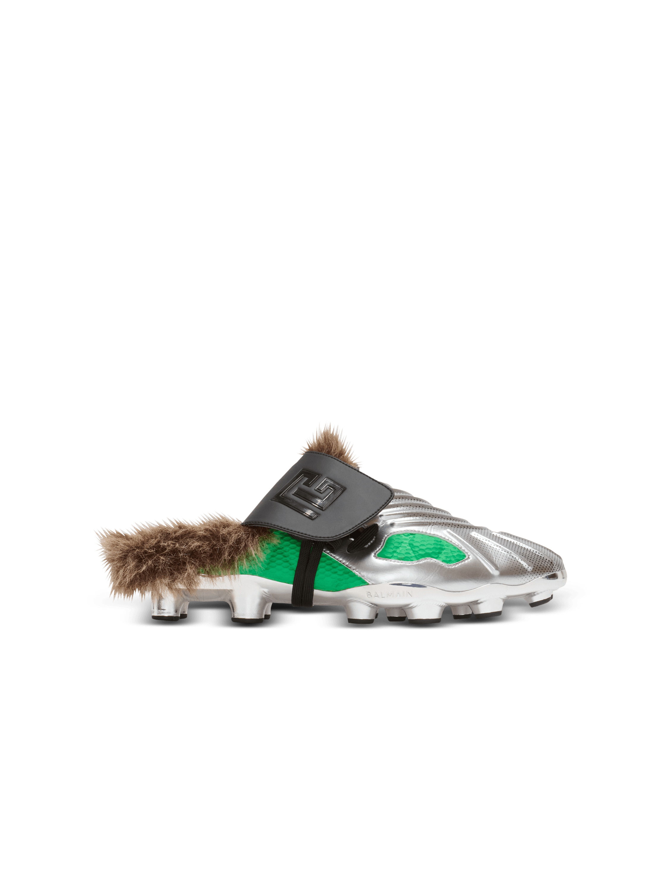 Balmain Men's Green - Half Time Faux Fur-Lined Mules With Technical Fabrics