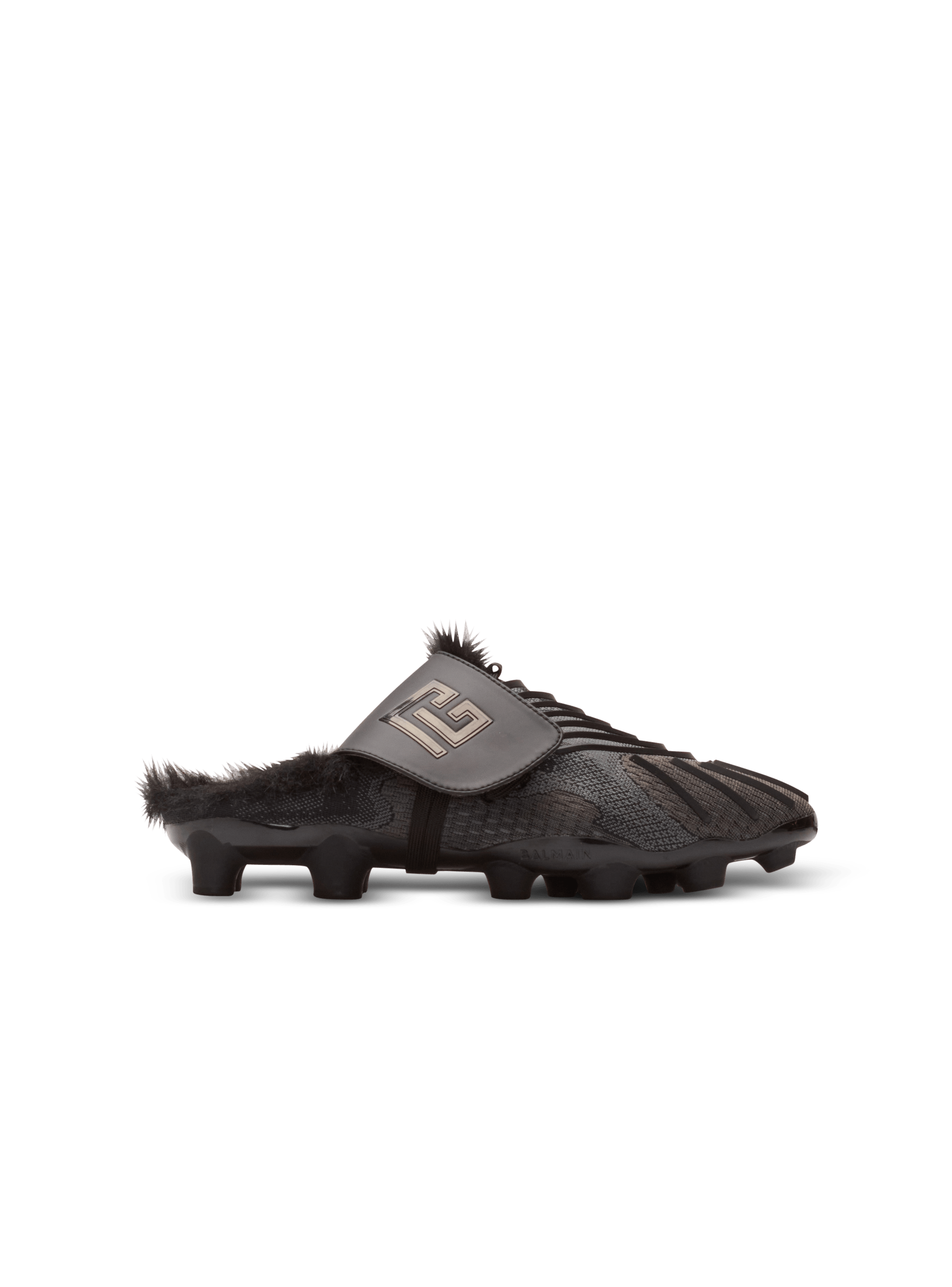 Balmain Men's Black - Half Time Faux Fur-Lined Mules With Technical Fabrics