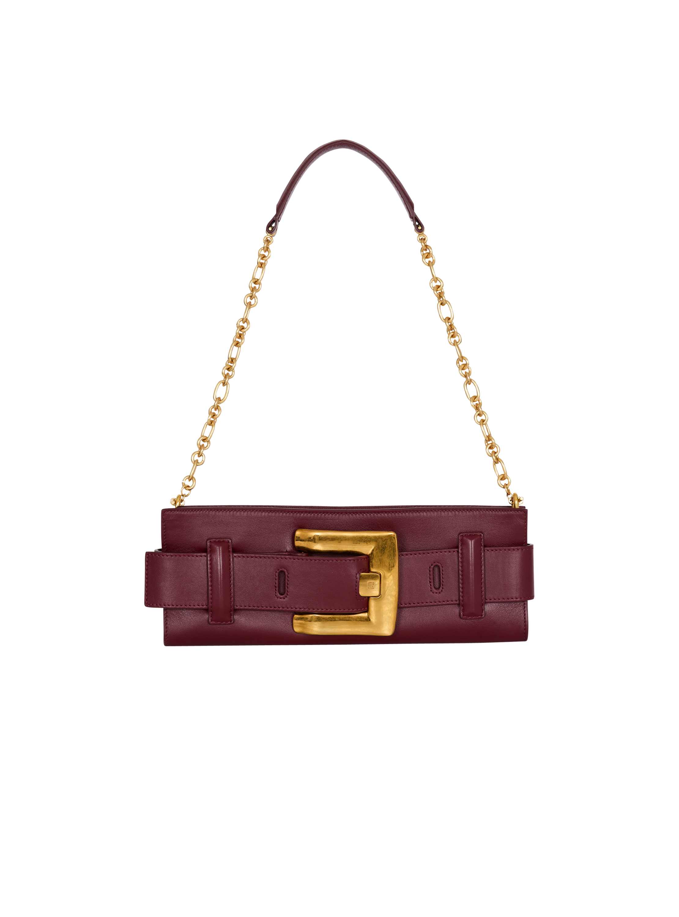 Balmain Anthem Calfskin Leather Clutch In Burgundy