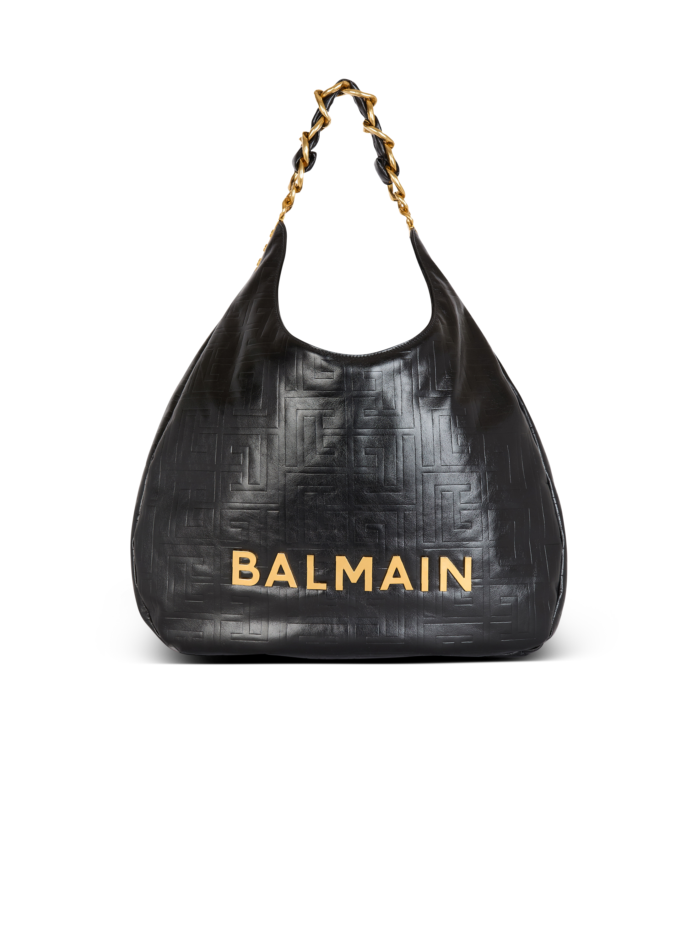 Balmain Women's Black - 1945 Soft Hobo Crinkled Leather Tote Bag With Monogram