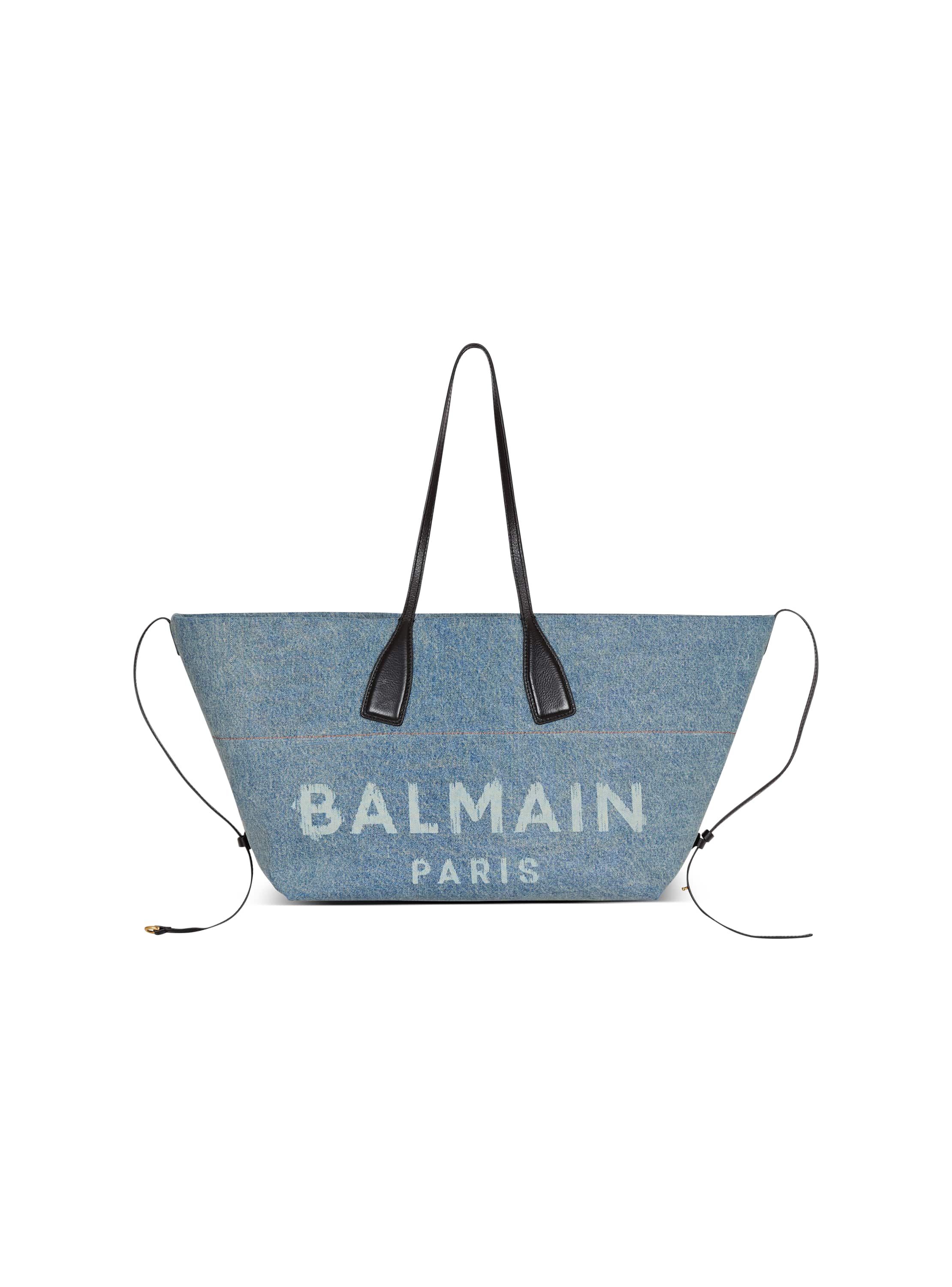 Balmain Track Denim Tote Bag In Blue