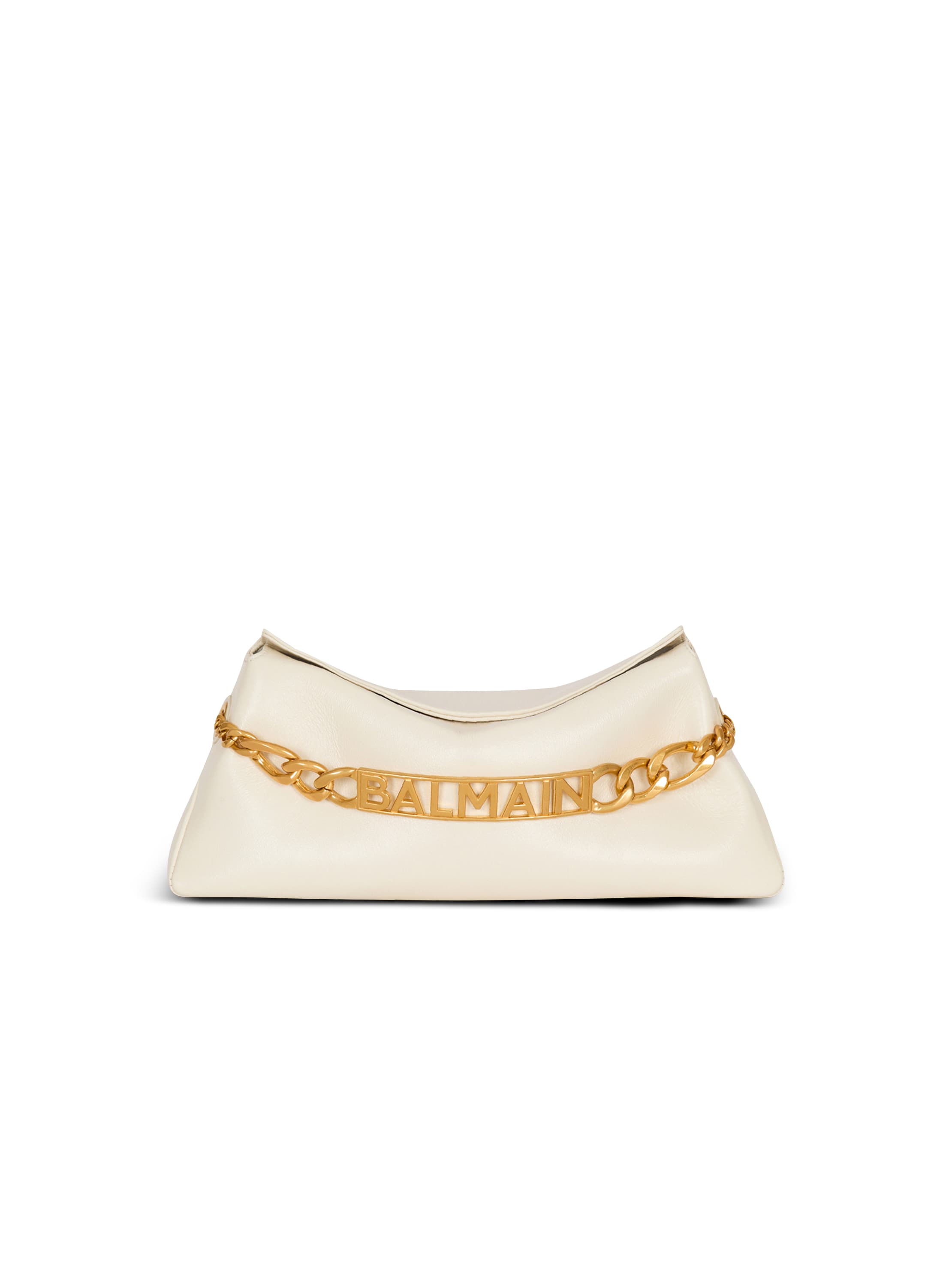 Balmain 1945 Soft Crinkled Leather Clutch In White