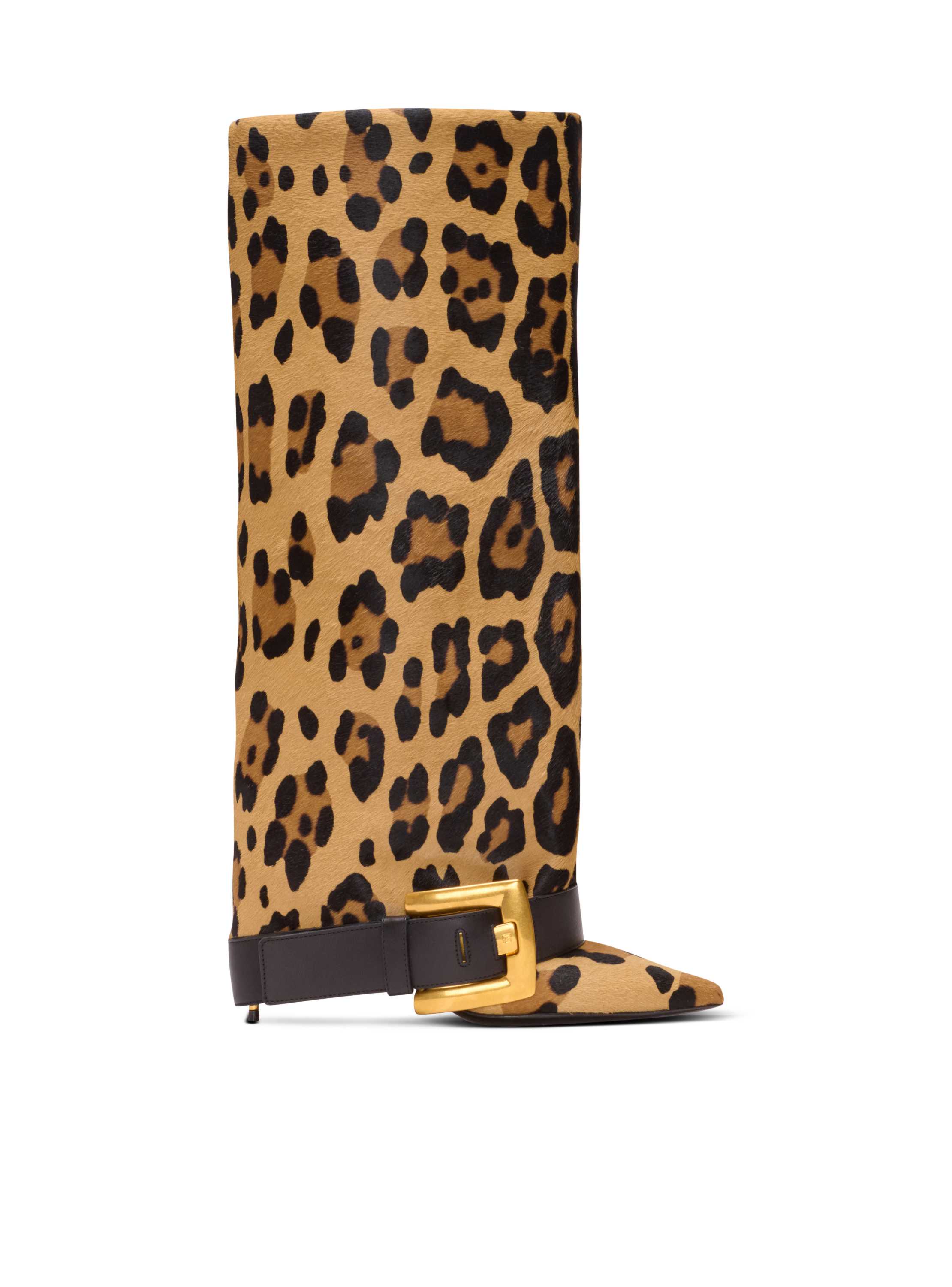 Balmain Anthem Leopard Print Leather Boots In Brown