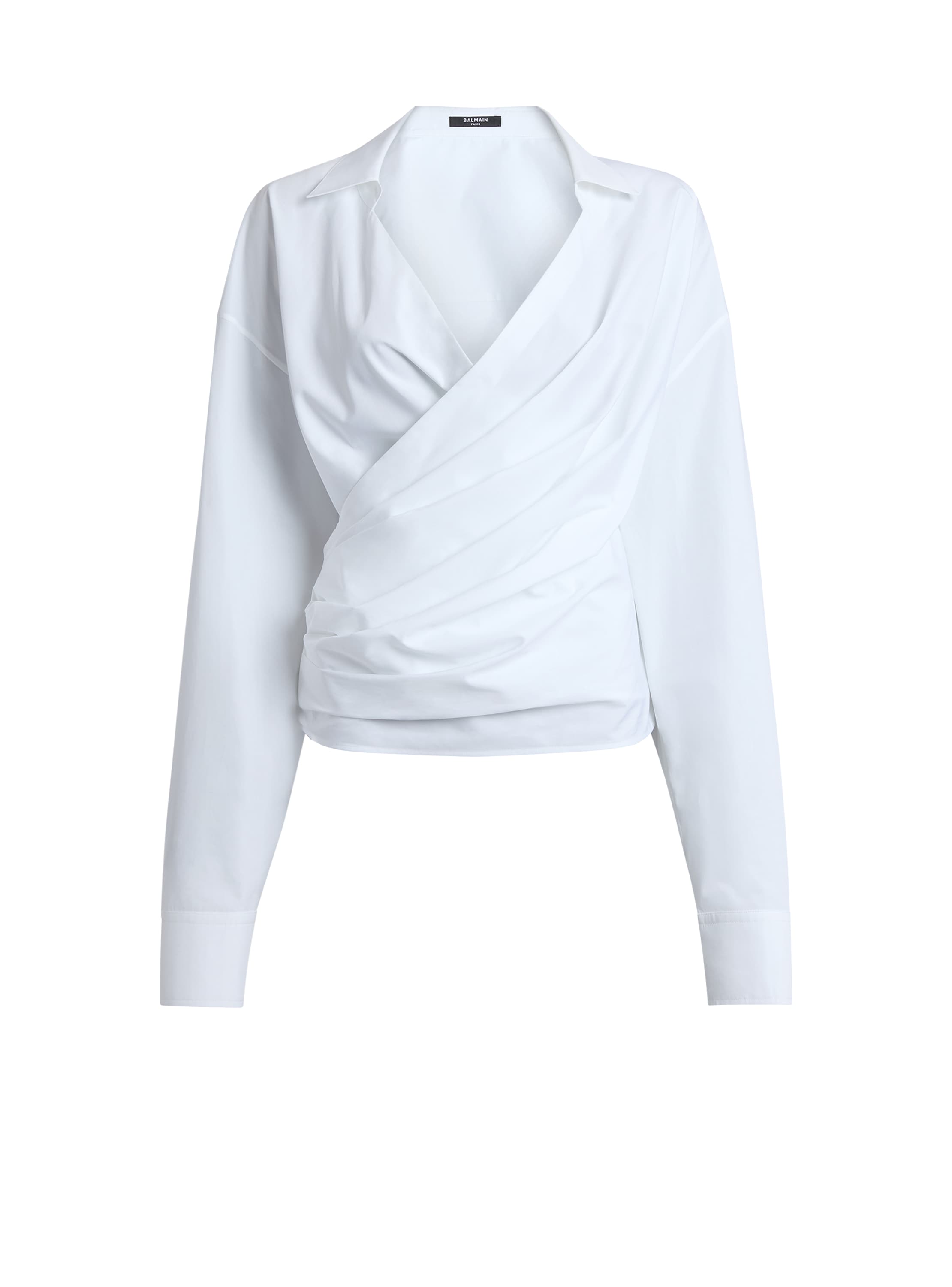 Balmain Draped Cotton Poplin Shirt In White