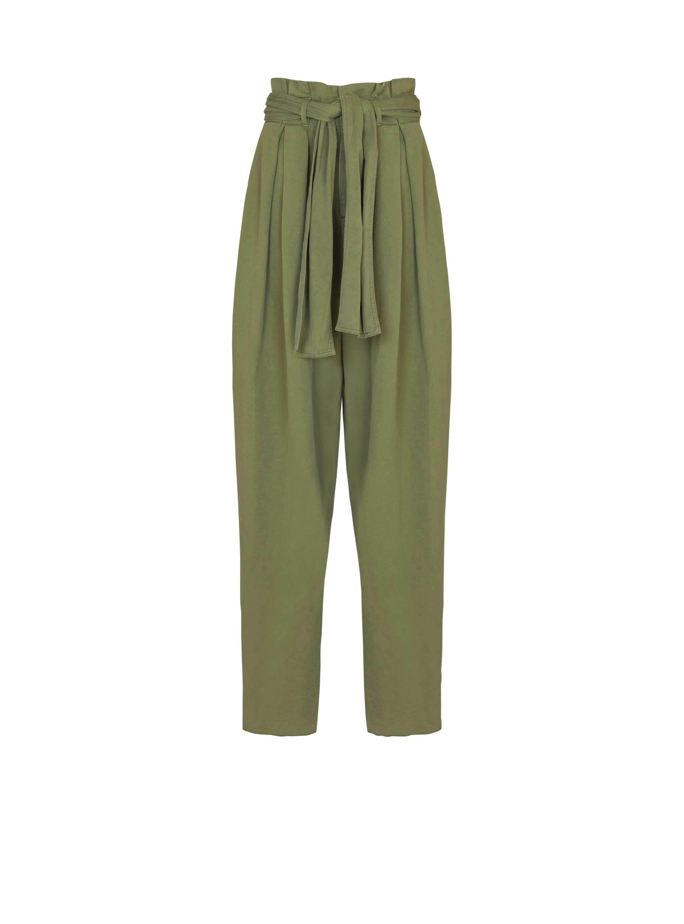 Balmain Twill High-waisted Trousers In Green