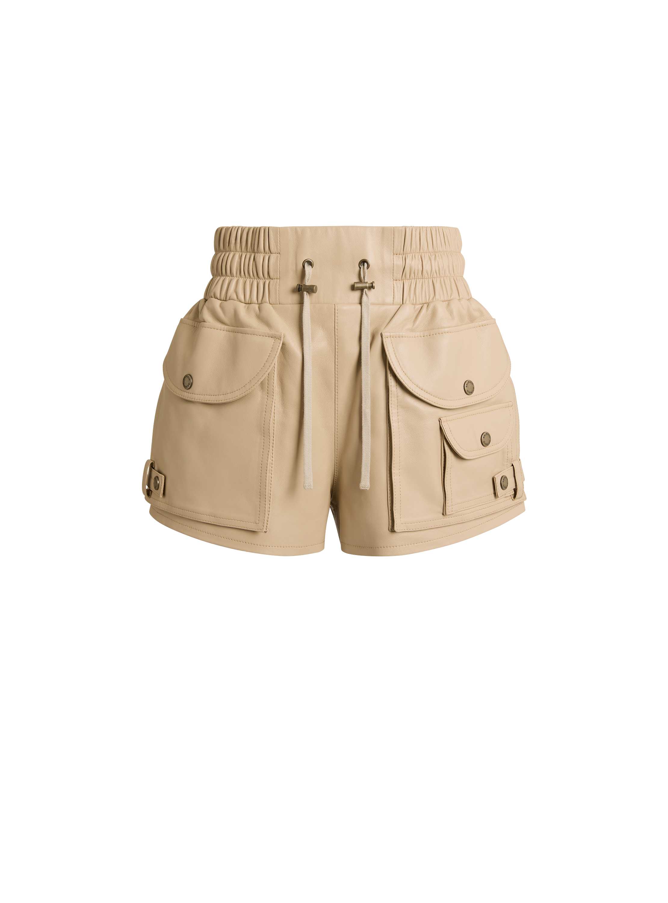 Balmain Lambskin Utility Shorts In Beige