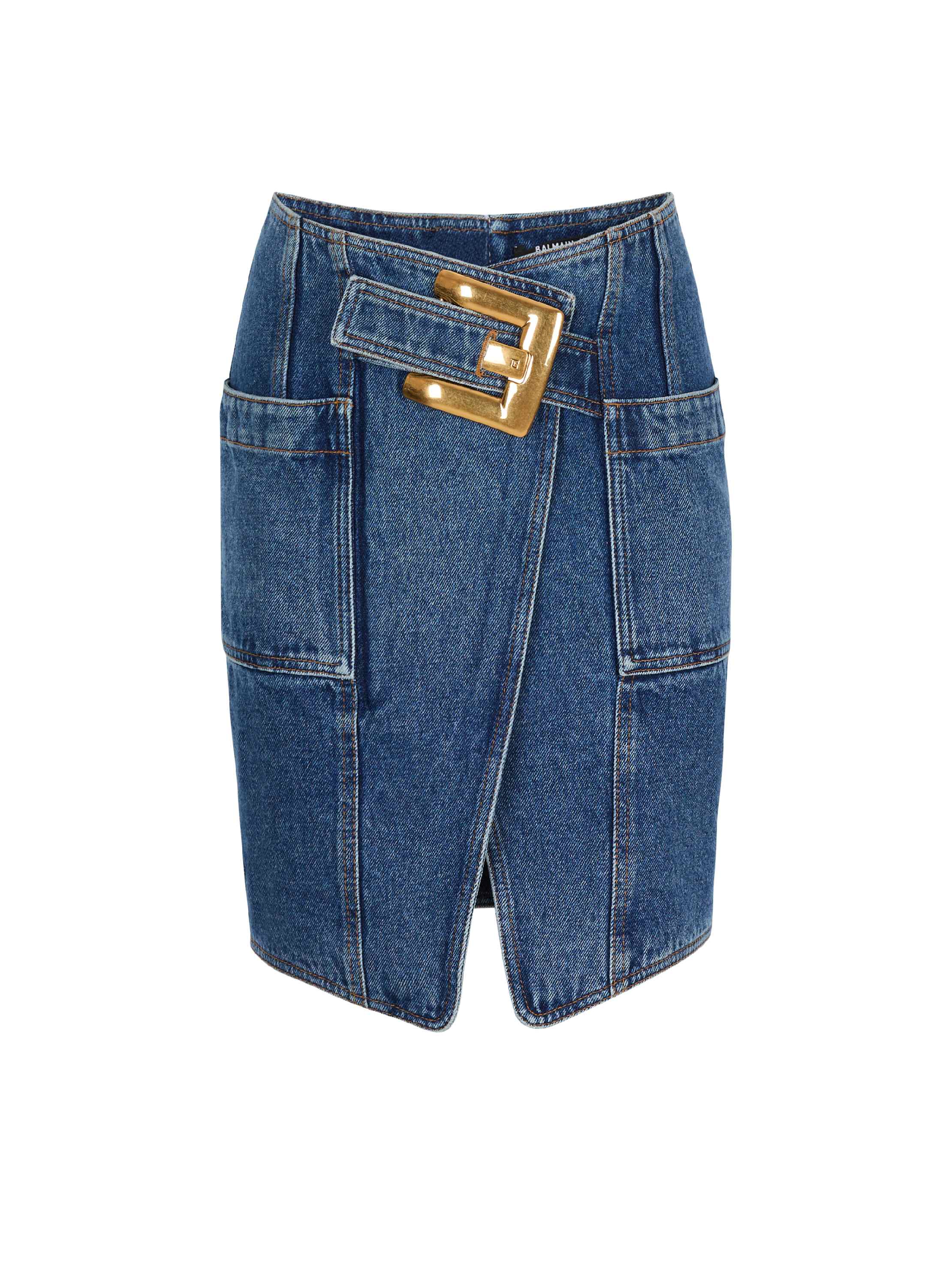 Balmain Short denim skirt with belt