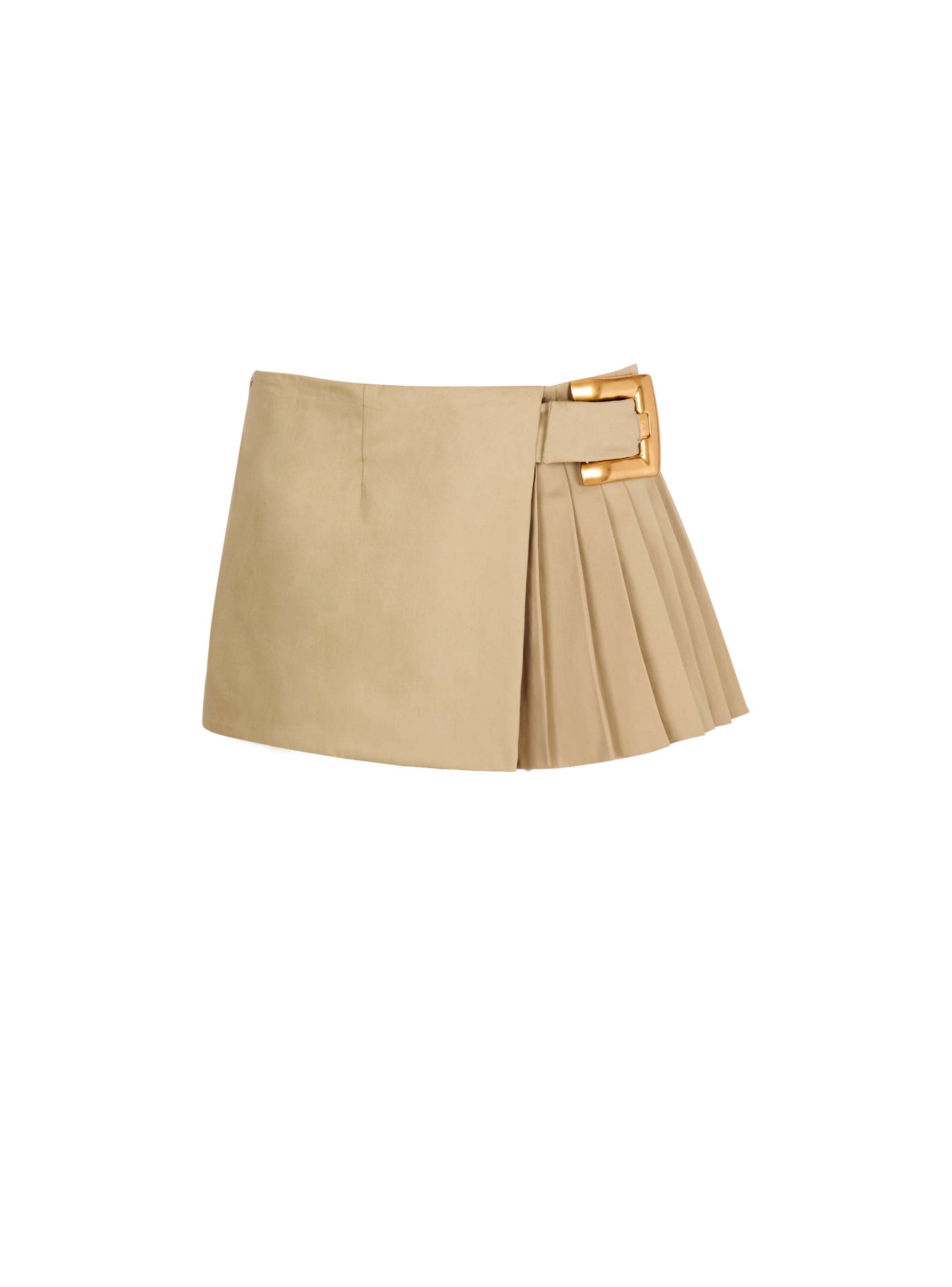 Balmain Short Gabardine Skirt With Belt Detail In Neutral