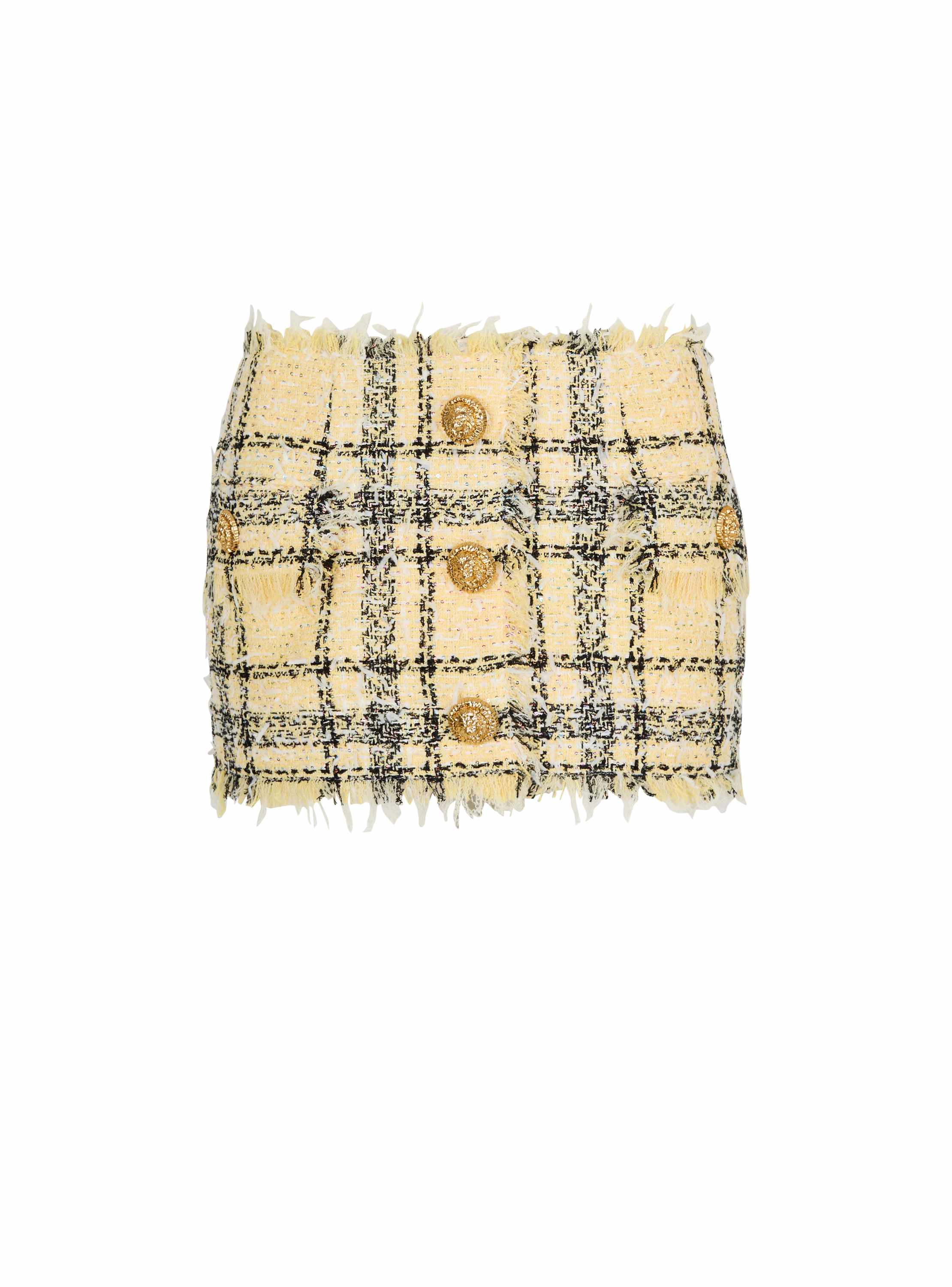Balmain Glitter Tweed Mini Skirt In Yellow