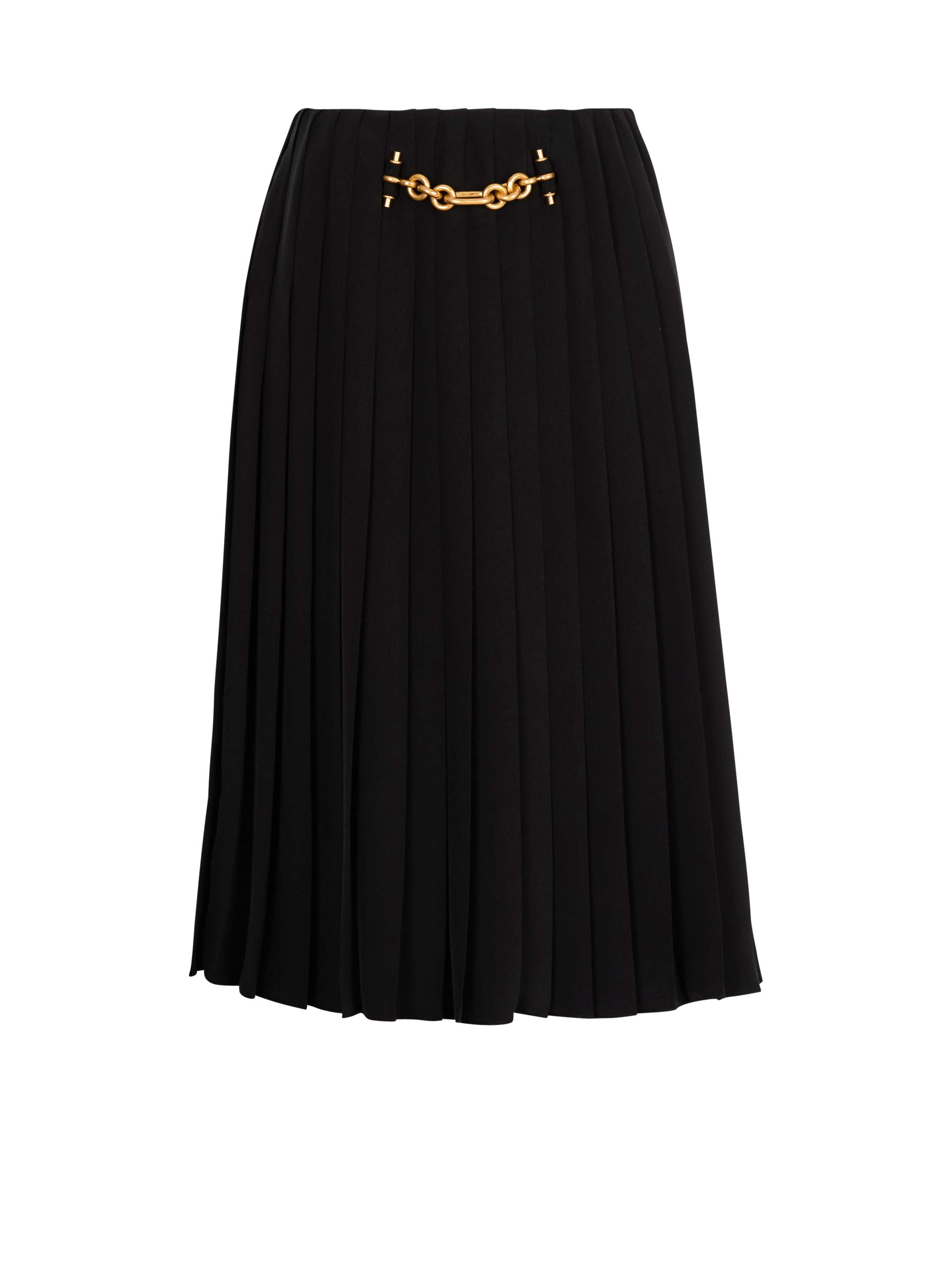 Balmain Pleated Silk Midi Skirt With Embellished Detail In Black