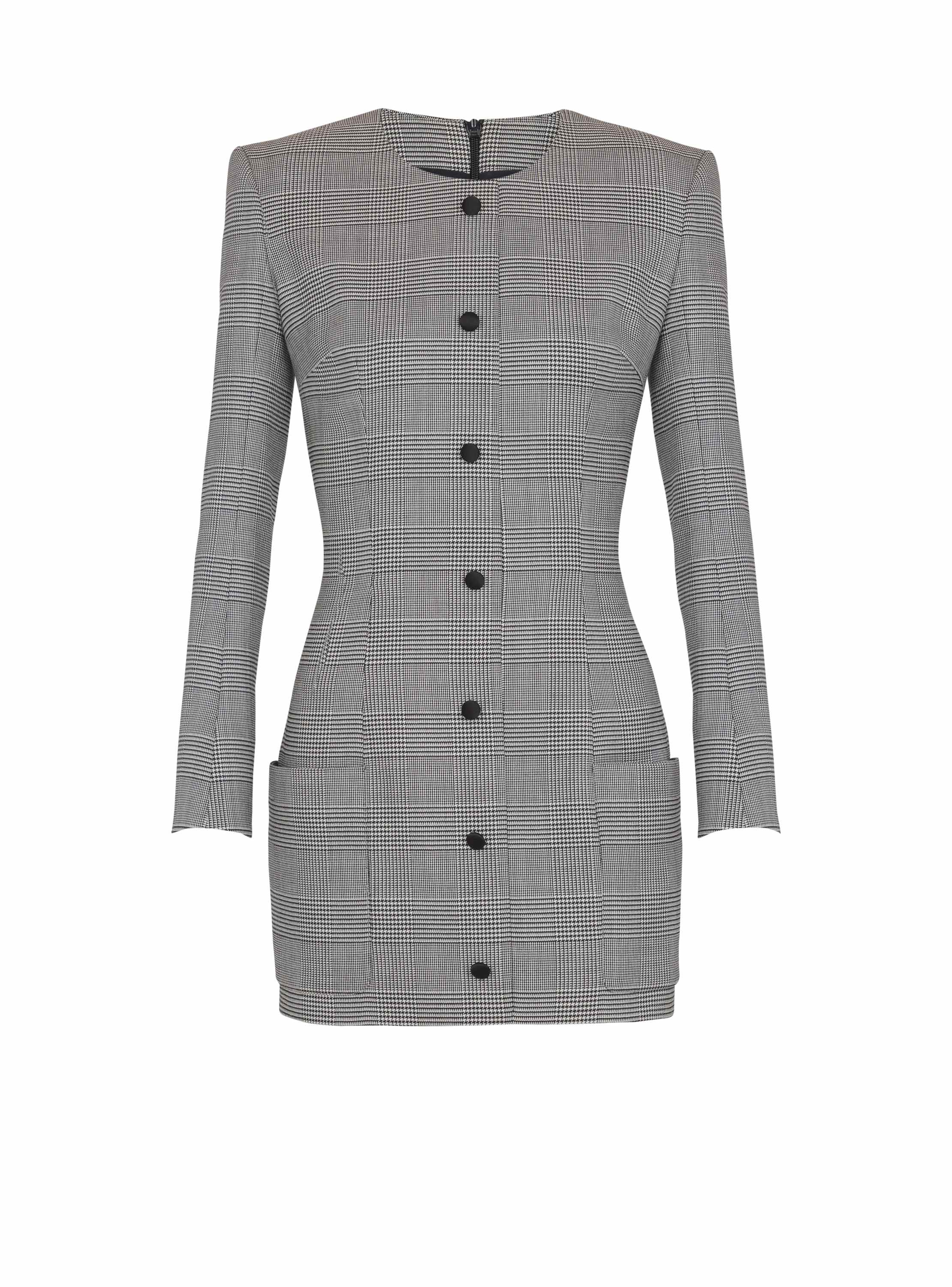 Balmain Short Dress In Prince Of Wales Jacquard In Brown