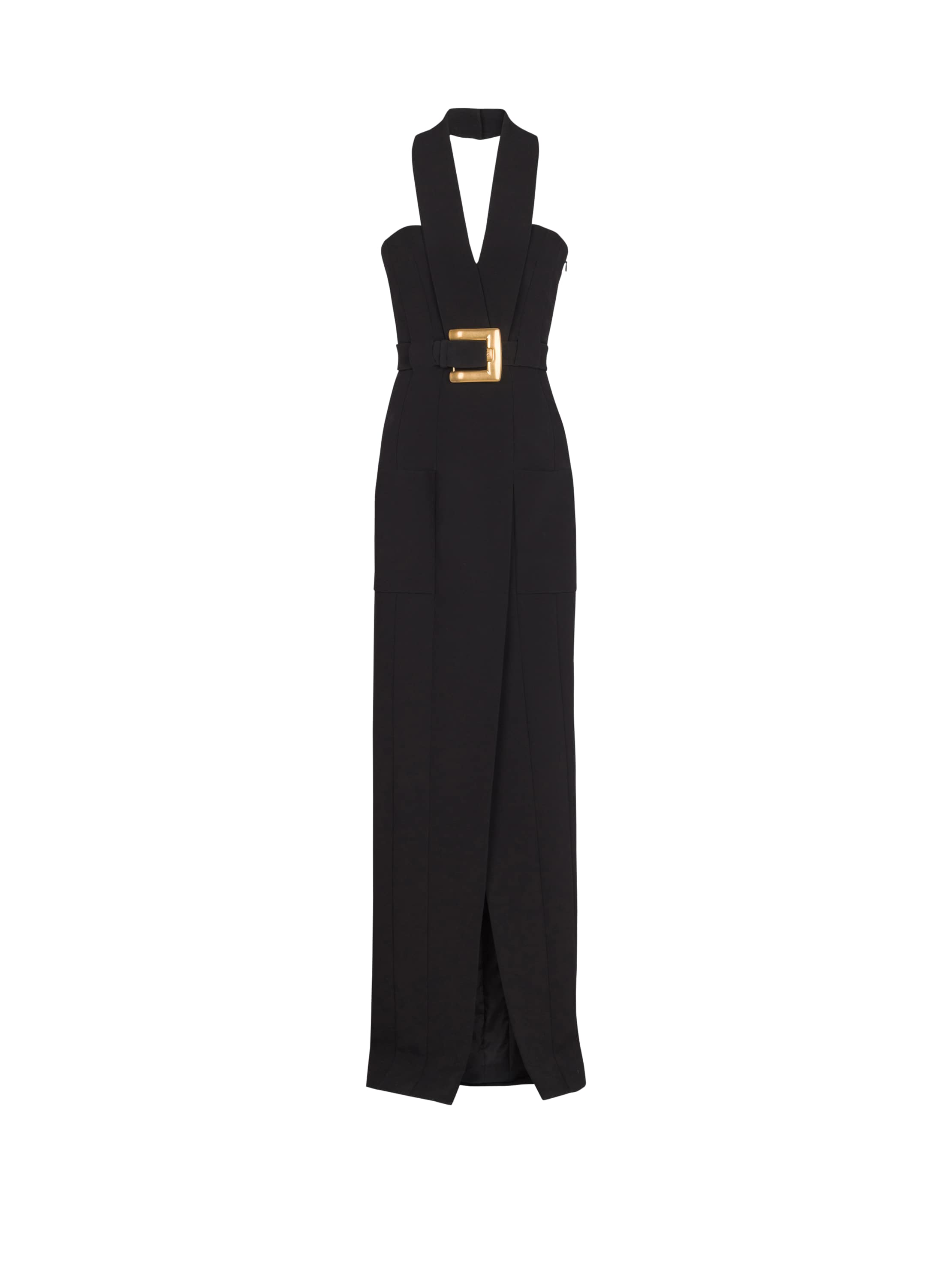 Balmain Long crepe dress with belt