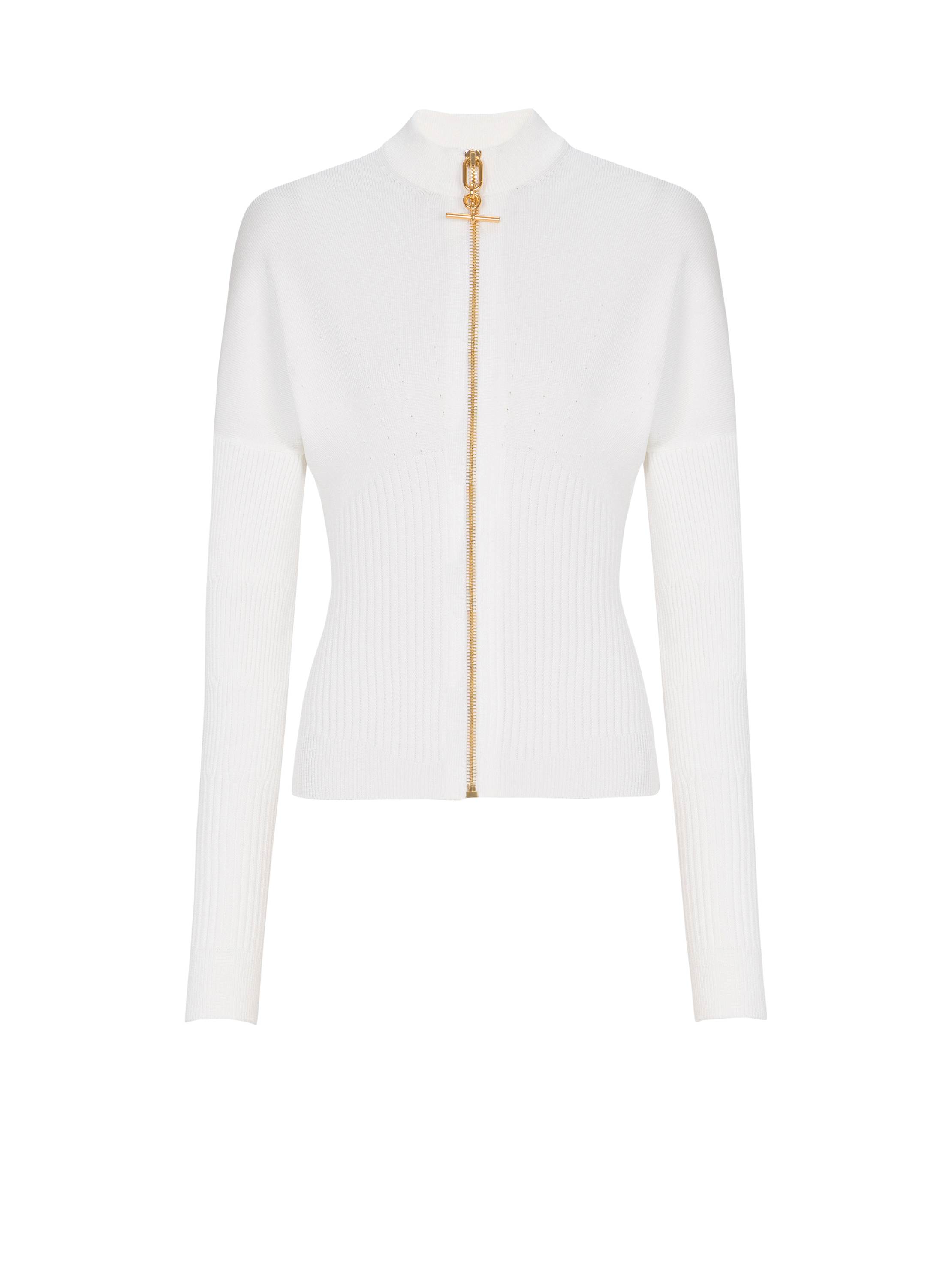 Balmain Zipped Knit Cardigan In White