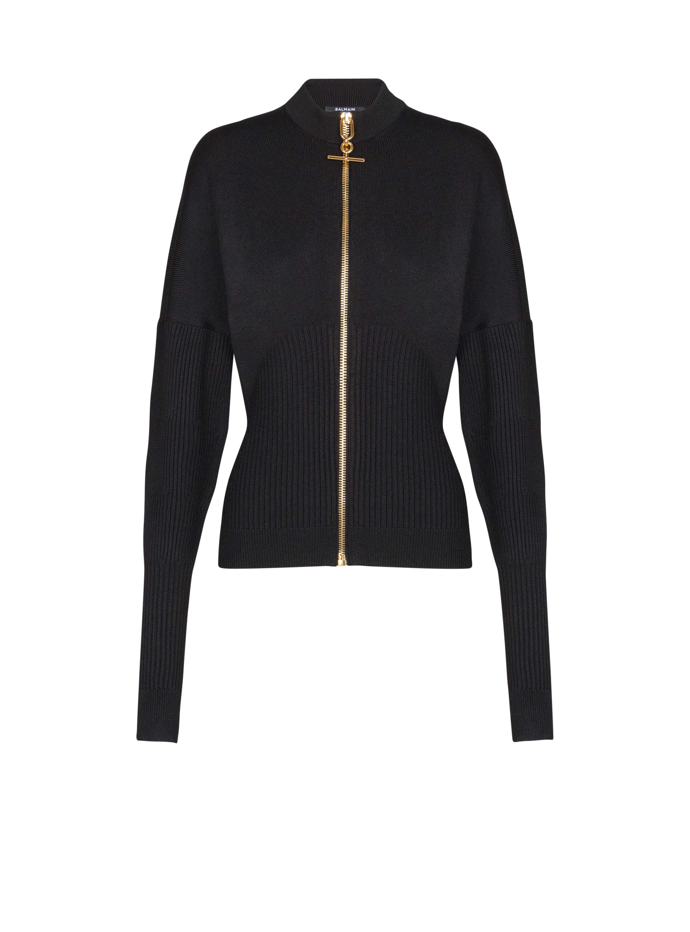 Balmain Zipped Knit Cardigan In Black