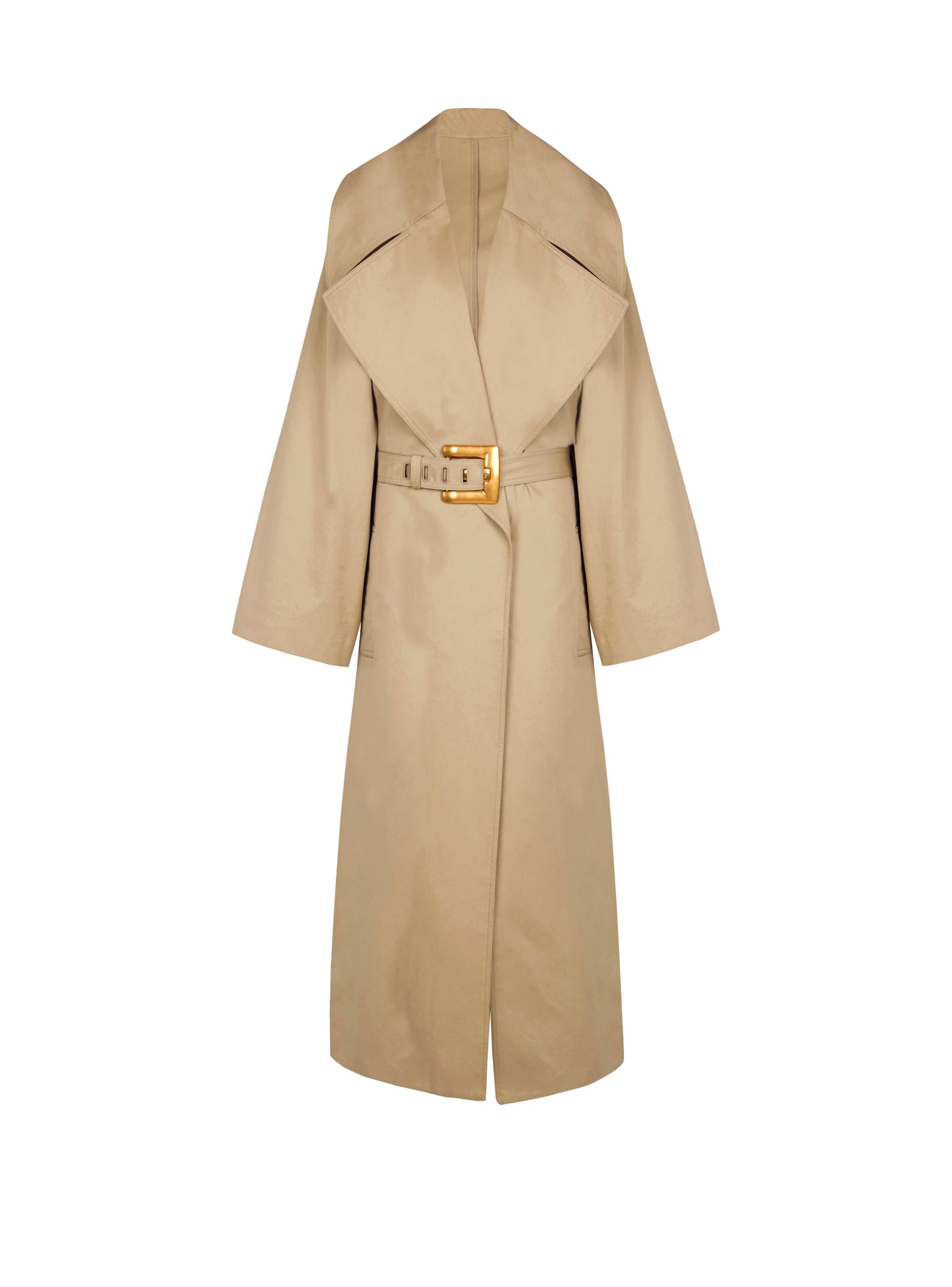 Balmain Long Cotton Gabardine Trench Coat In Sand