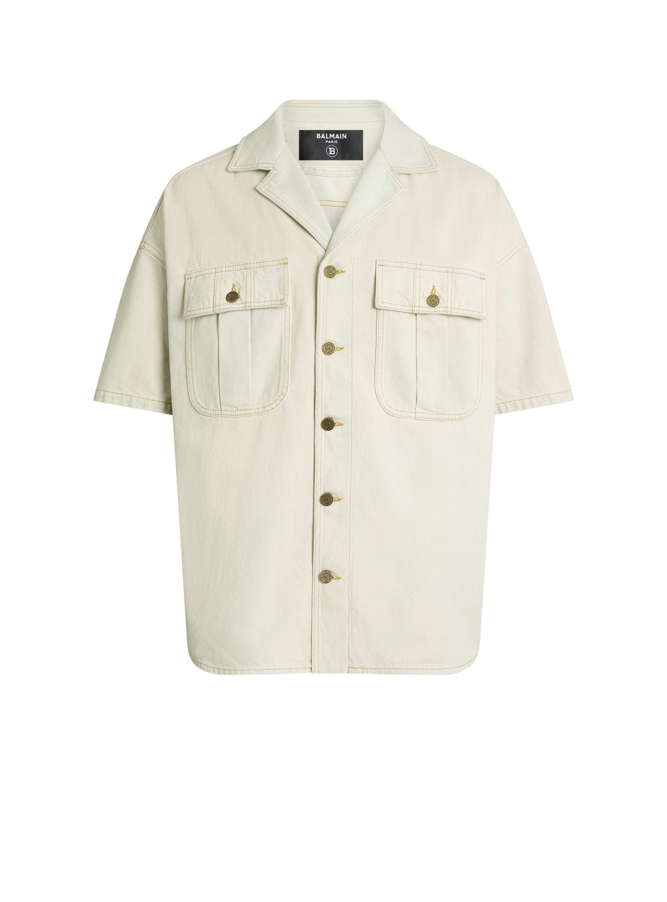 Balmain Faded Denim Overshirt In Beige
