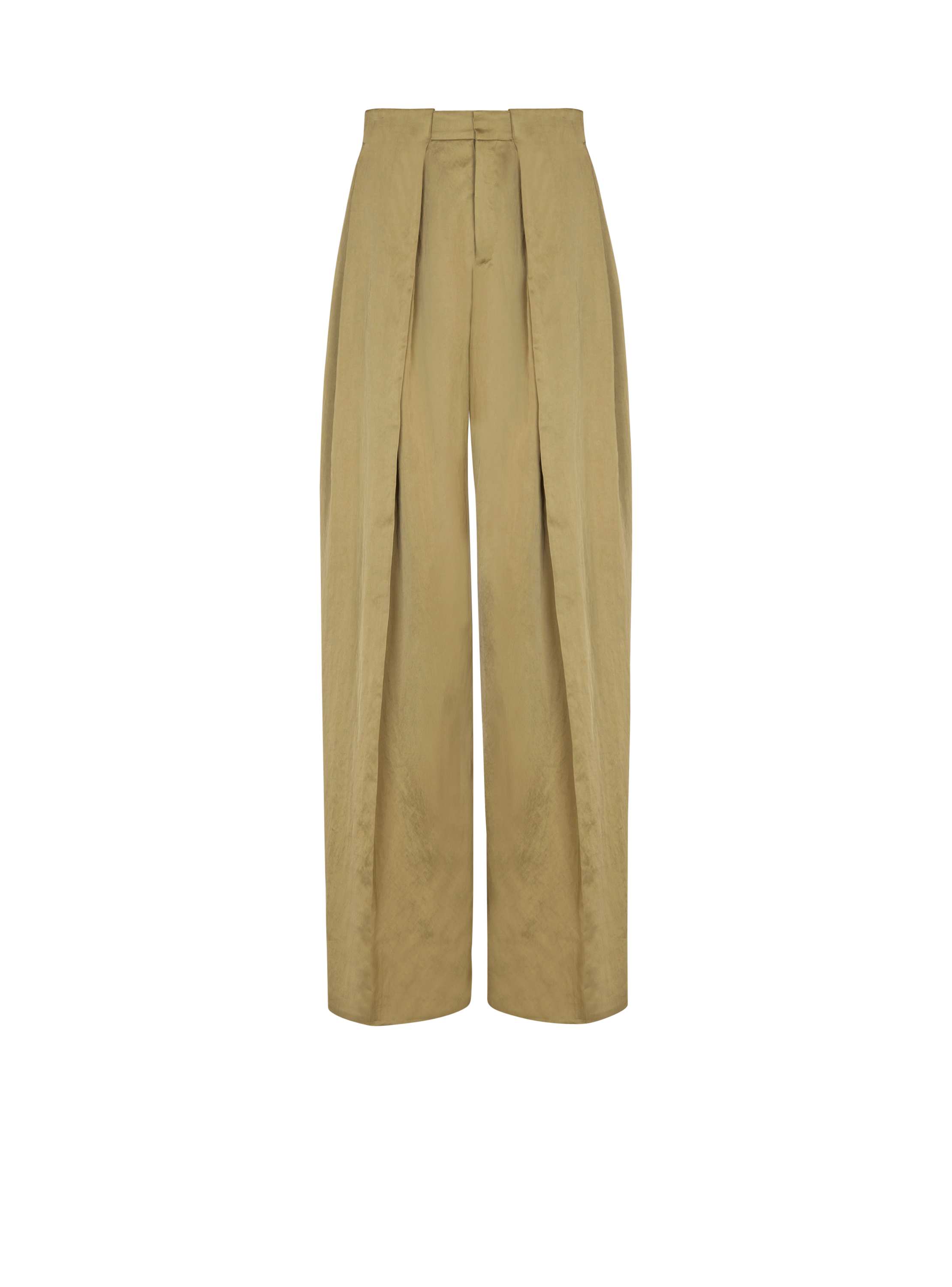Balmain Satin-finish Trousers With Wide Knife Pleats In Green