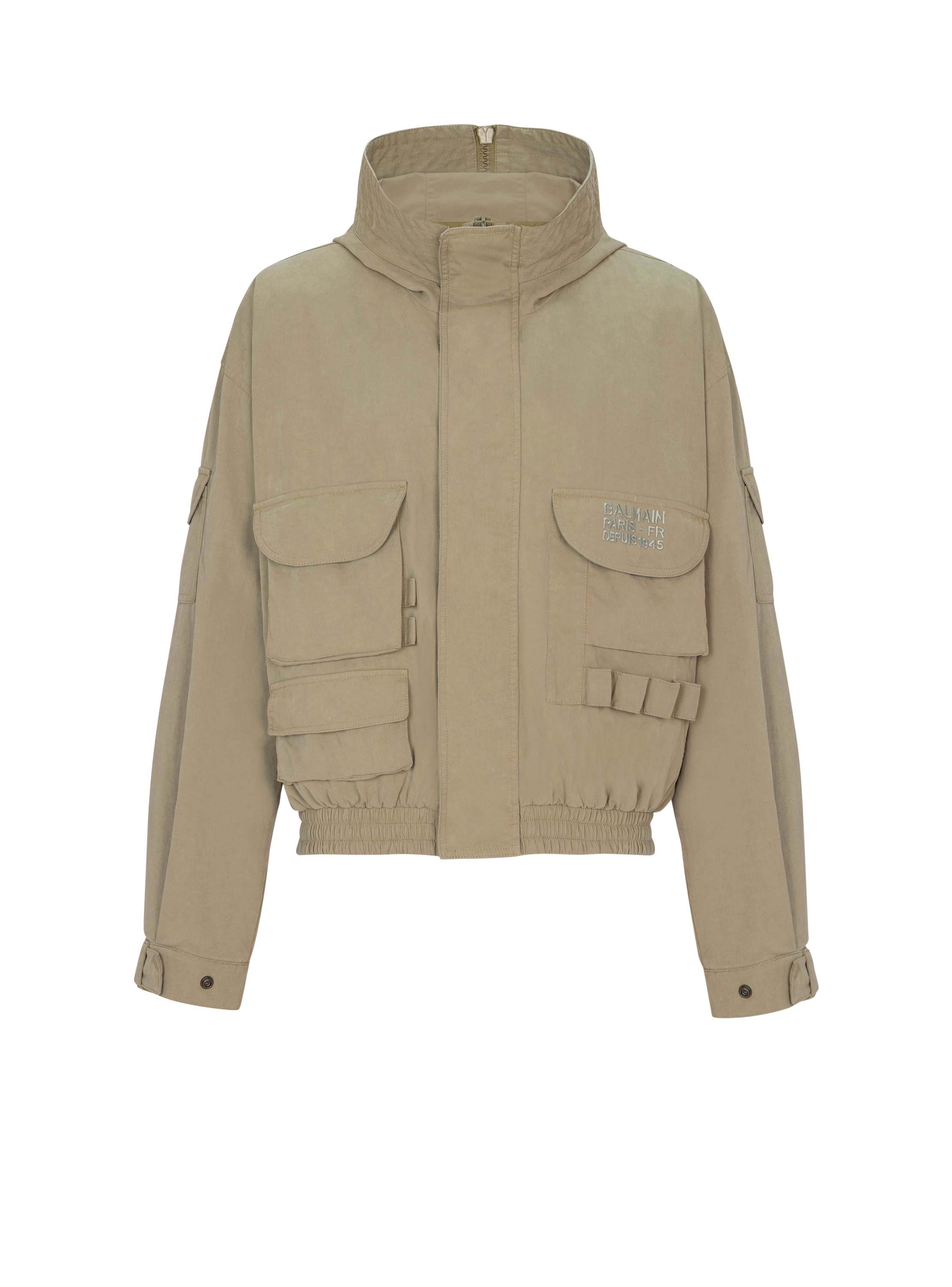 Balmain Stamp Cargo Jacket In Vintage Cotton In Green