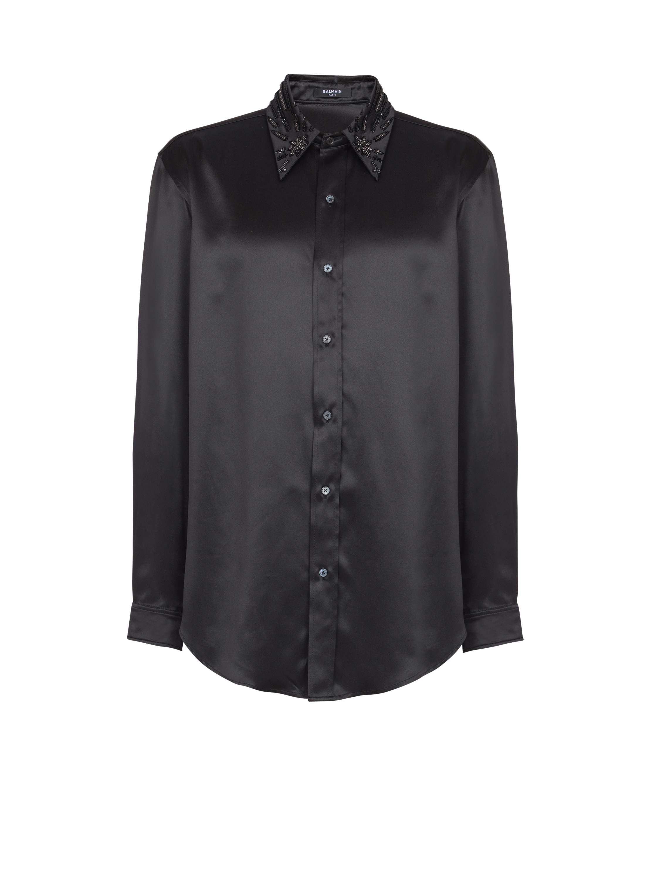 Balmain Silk Shirt With Crystals In Black
