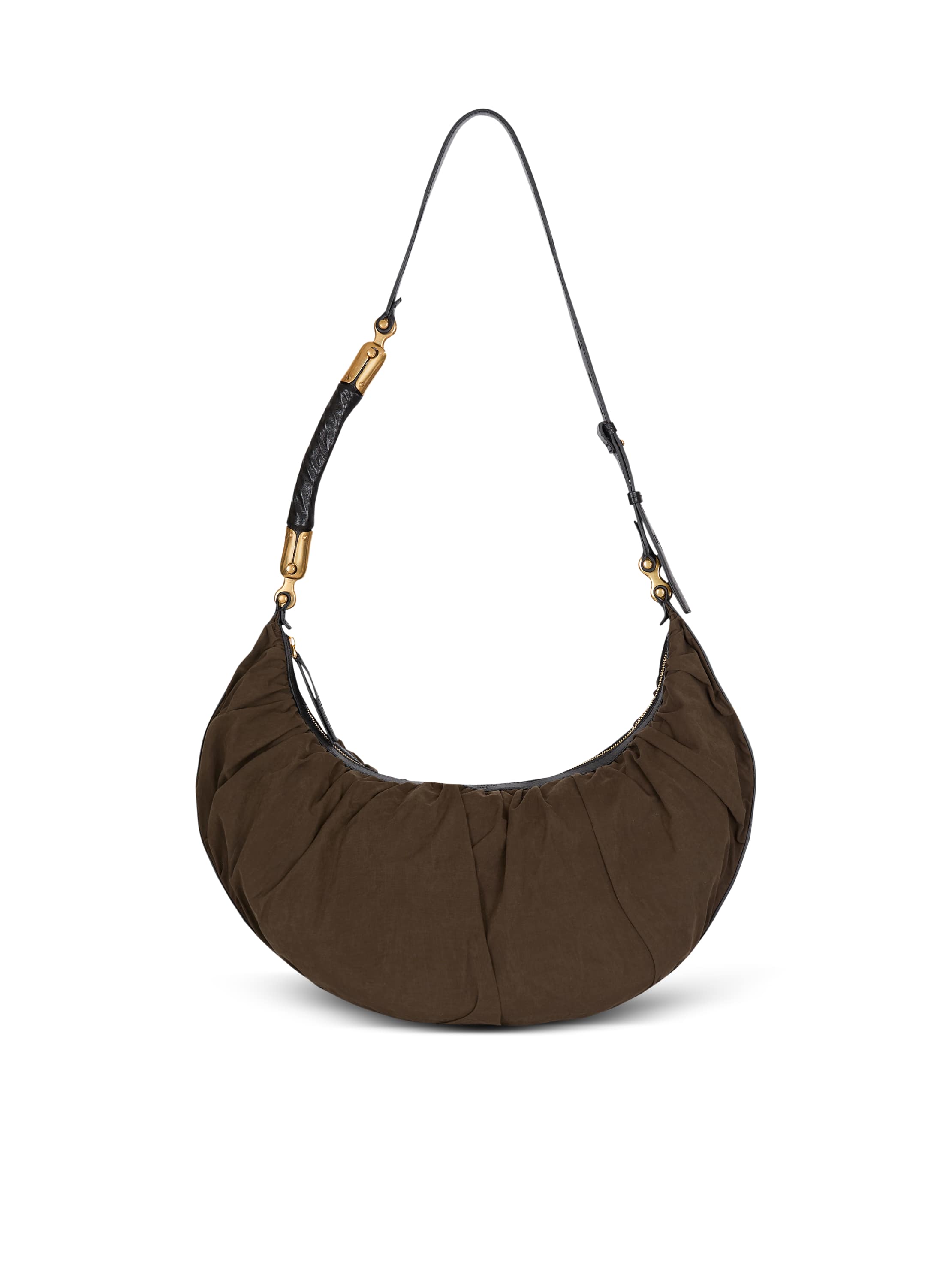 Balmain Eben Hobo Bag In Nylon In Brown