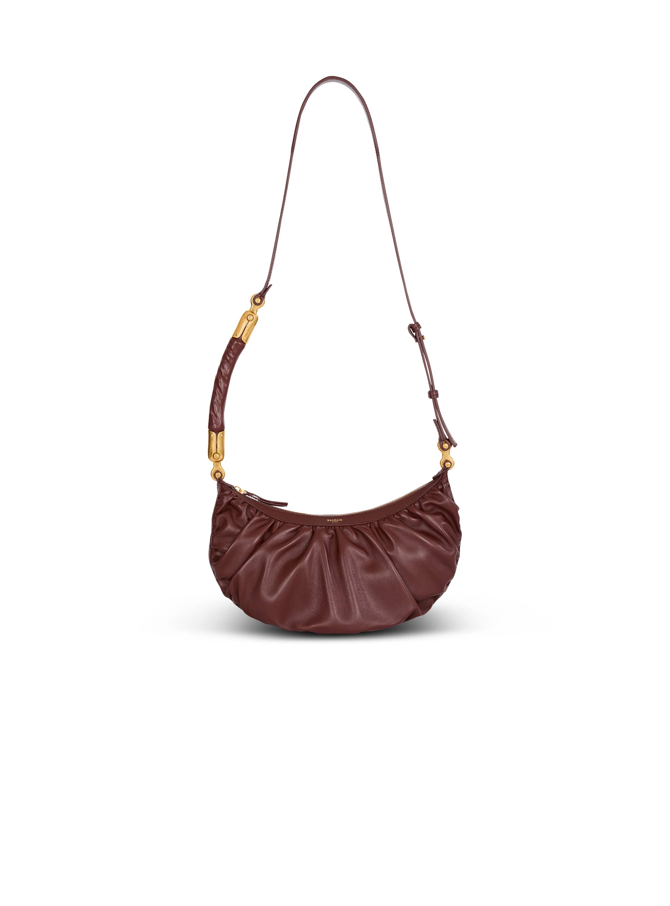 Balmain Ébène Hobo Bag In Calfskin Leather In Dark Brown