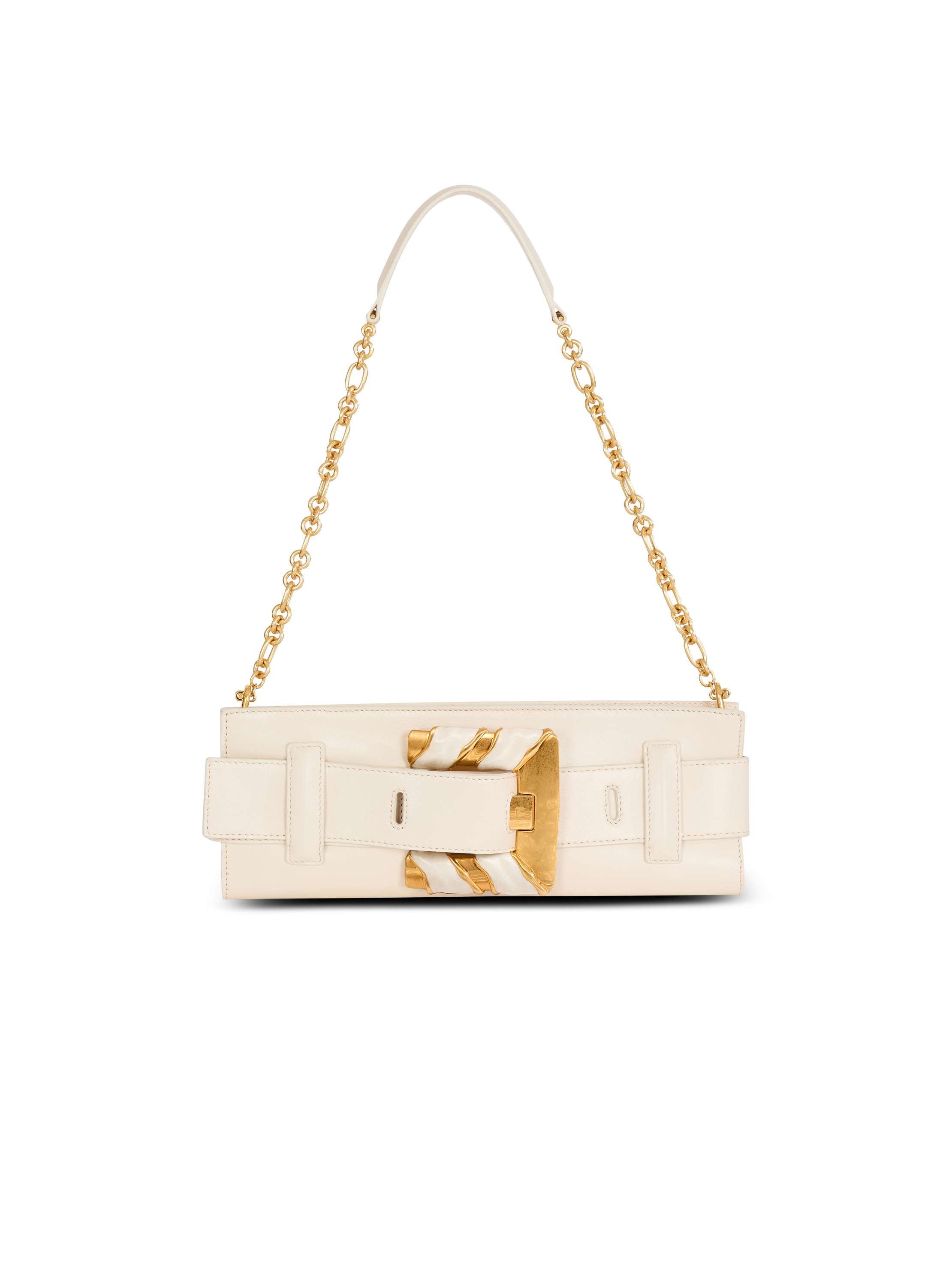 Balmain Anthem Lambskin And Enamel Clutch In Beige