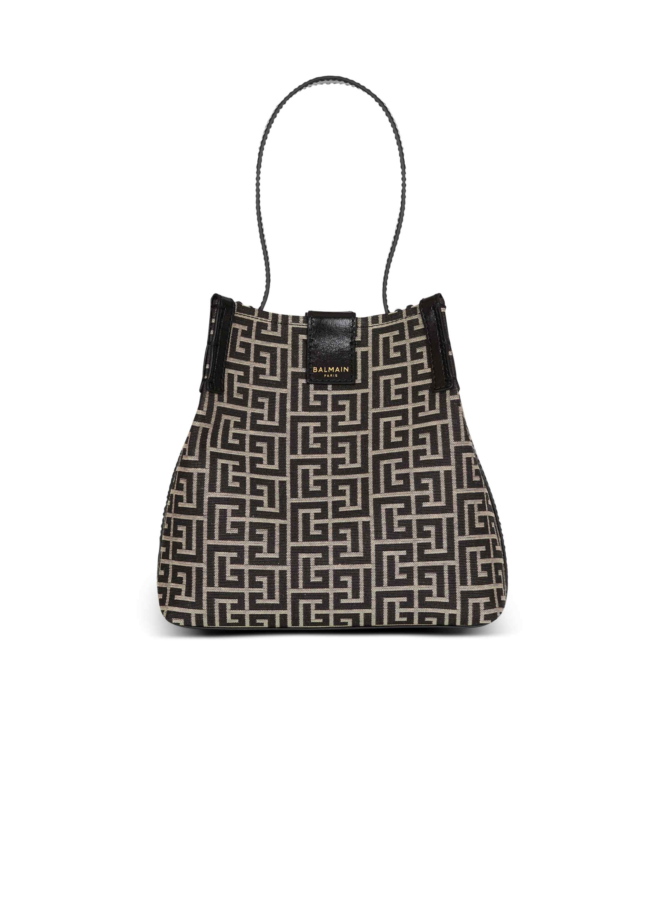 Balmain Release Bucket bag in jacquard and calfskin