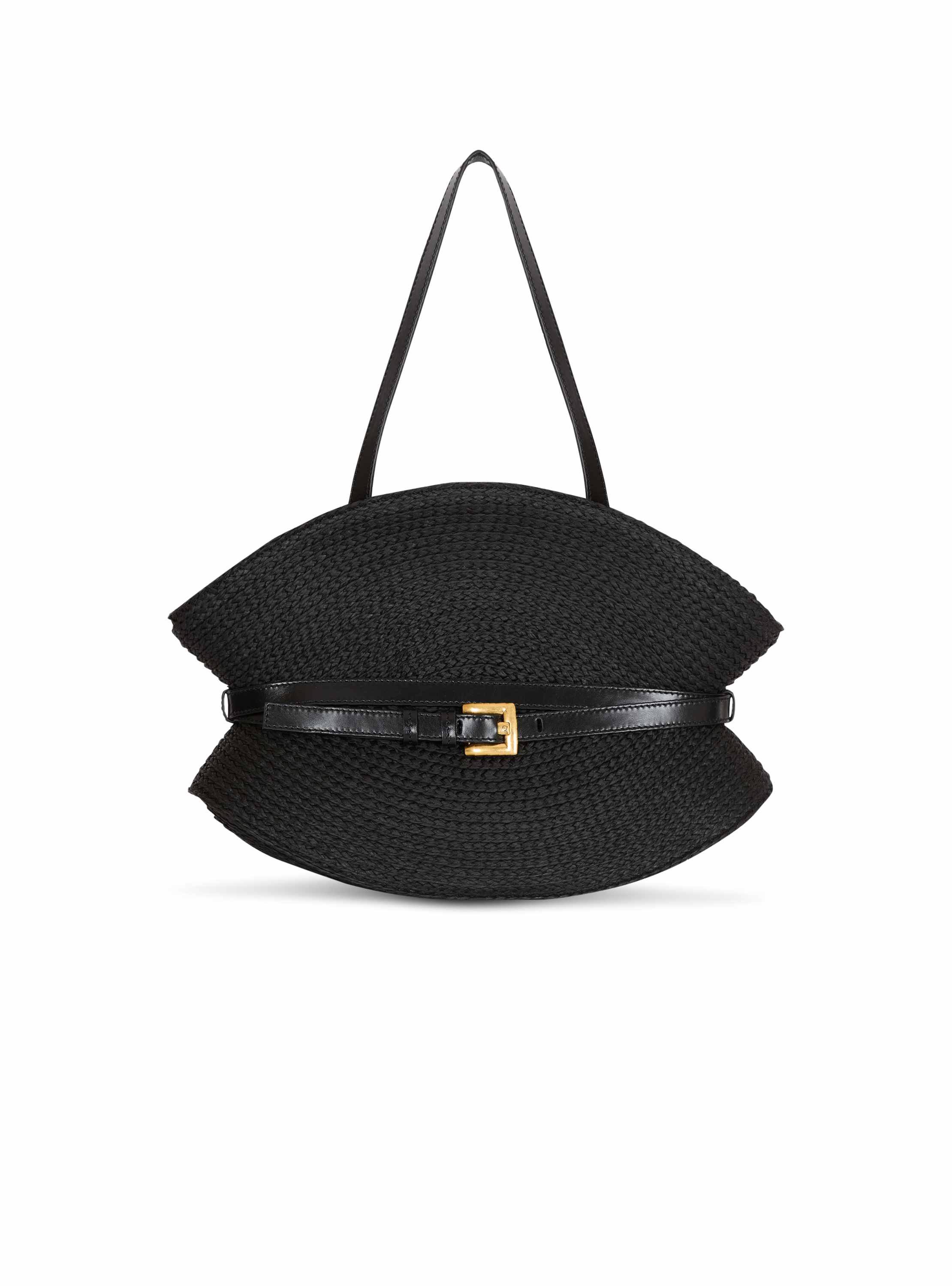 Balmain Shuffle Medium bag in calfskin leather and raffia