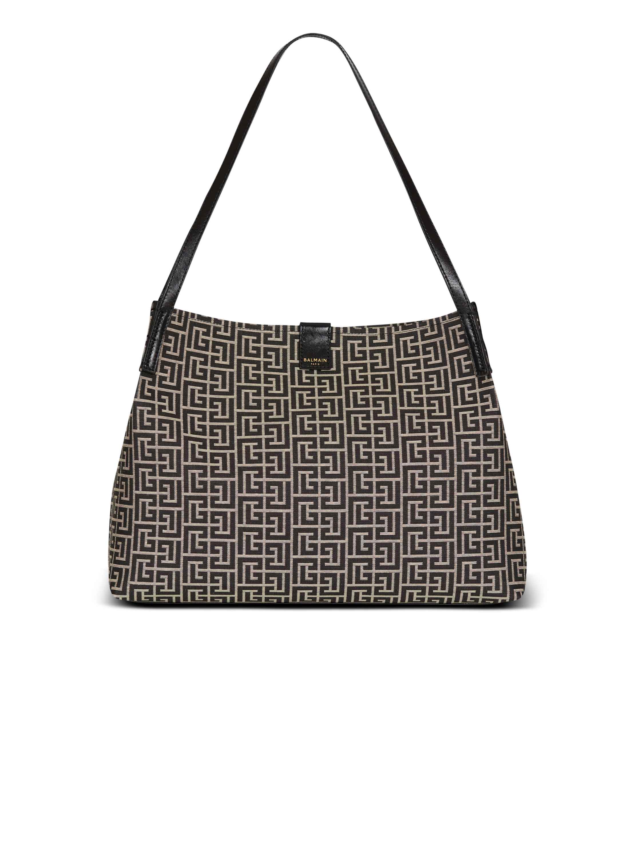 Balmain Medium Release Shopper bag in monogram jacquard and calfskin leather