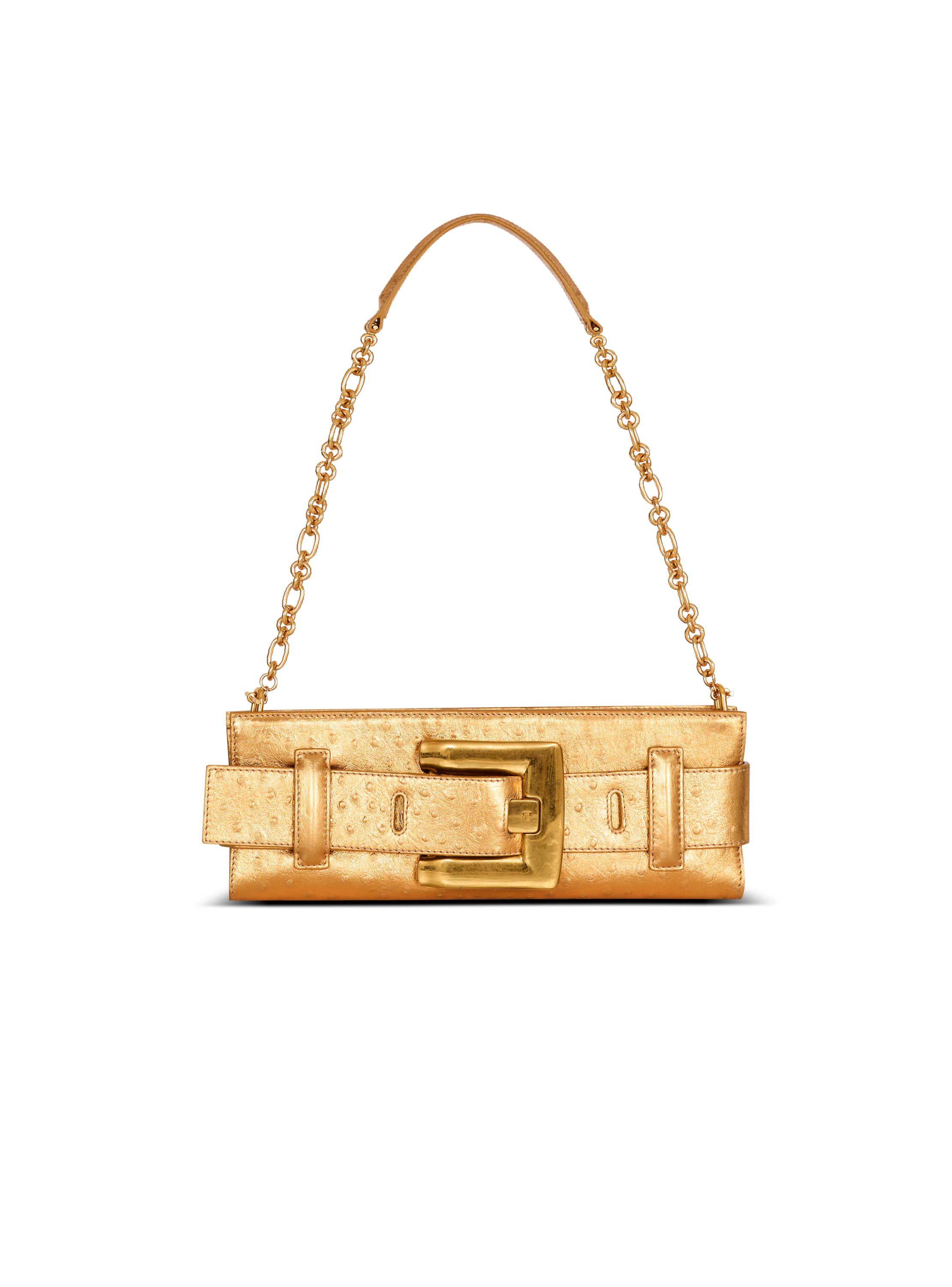 Balmain Anthem Laminated Leather Clutch In Gold