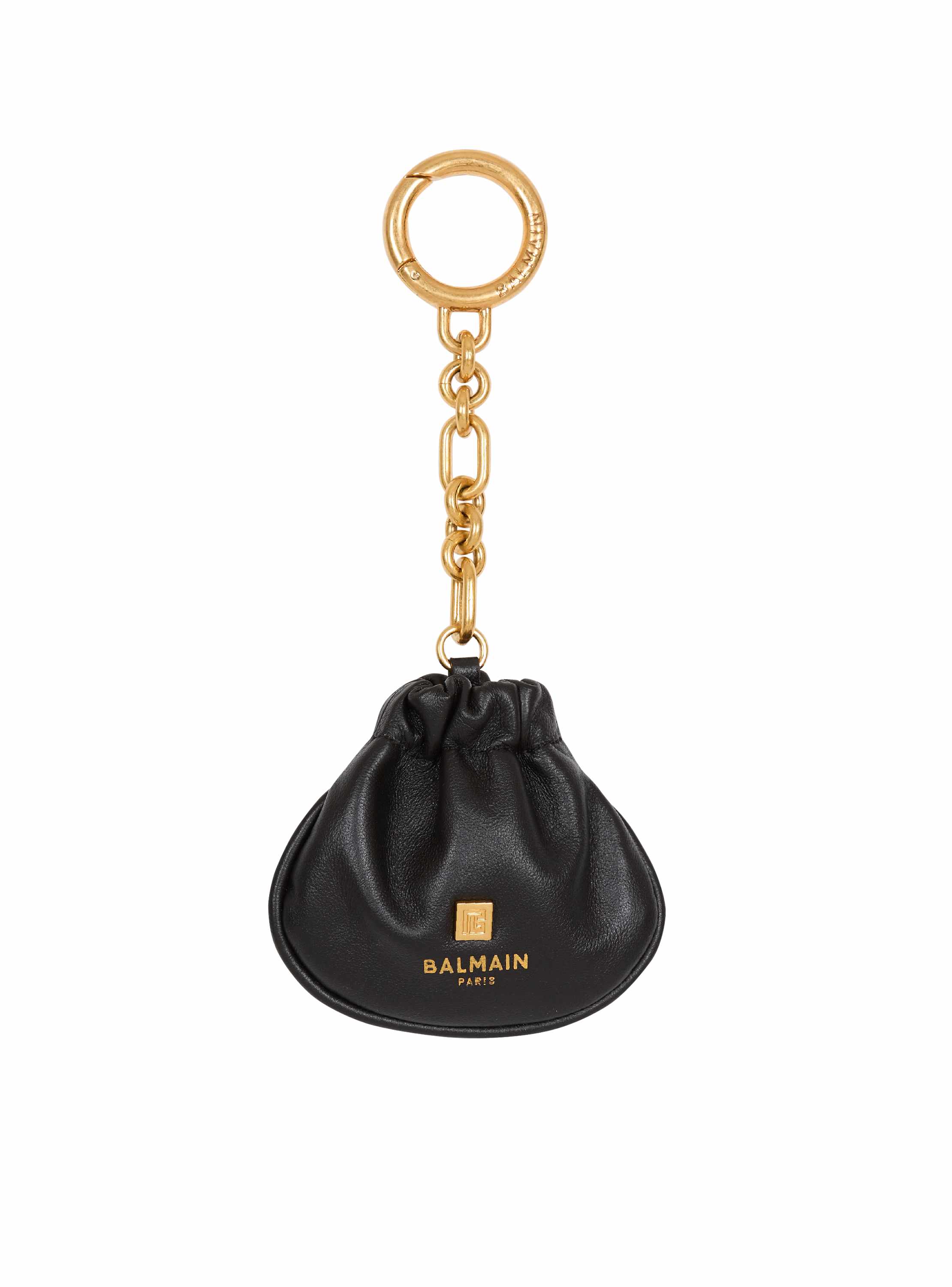 Balmain Pulse Leather Key Ring In Black