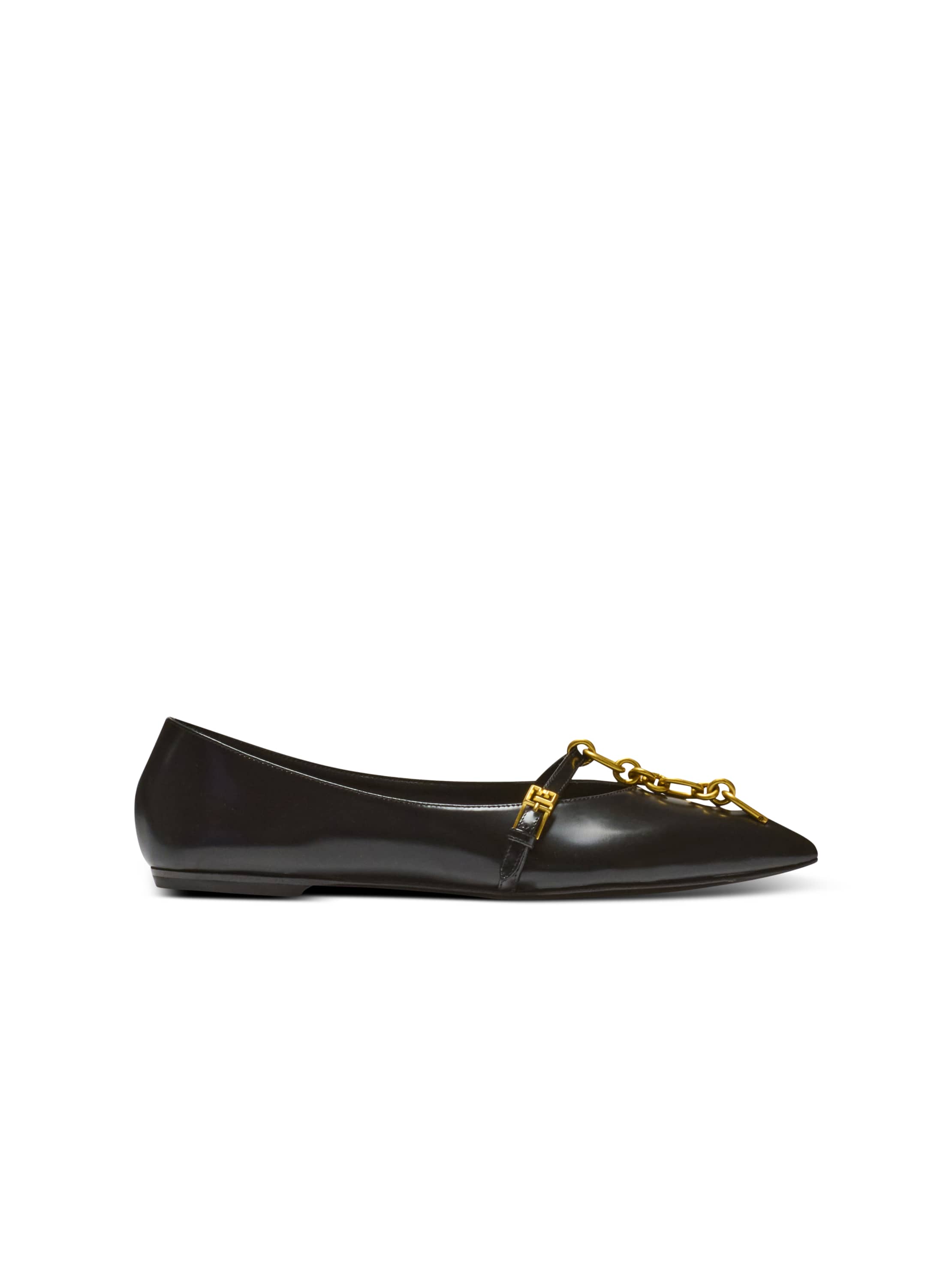 Balmain Shiny Lambskin Sync Ballet Flats In Black