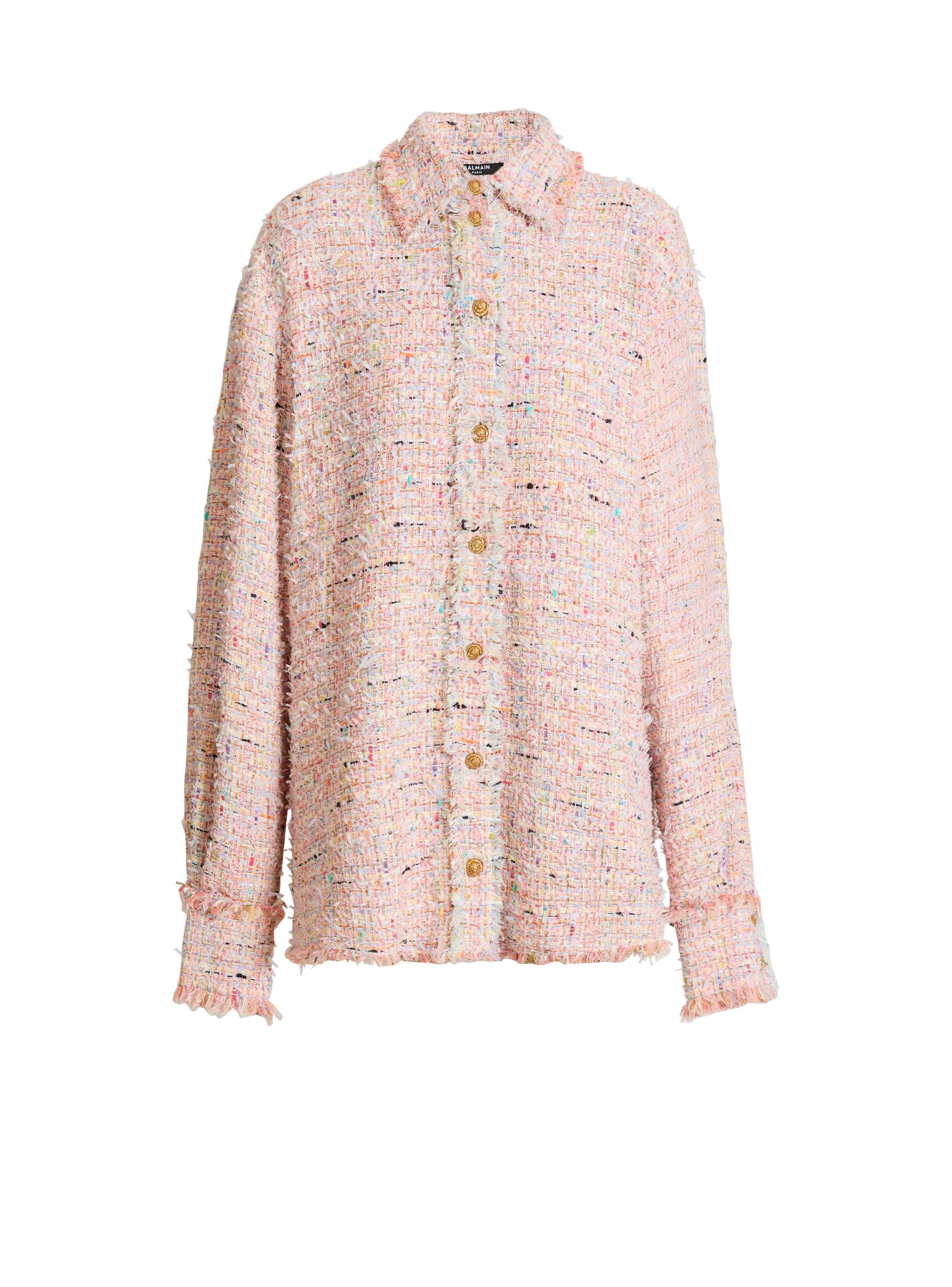 Balmain Tweed Overshirt In Pink