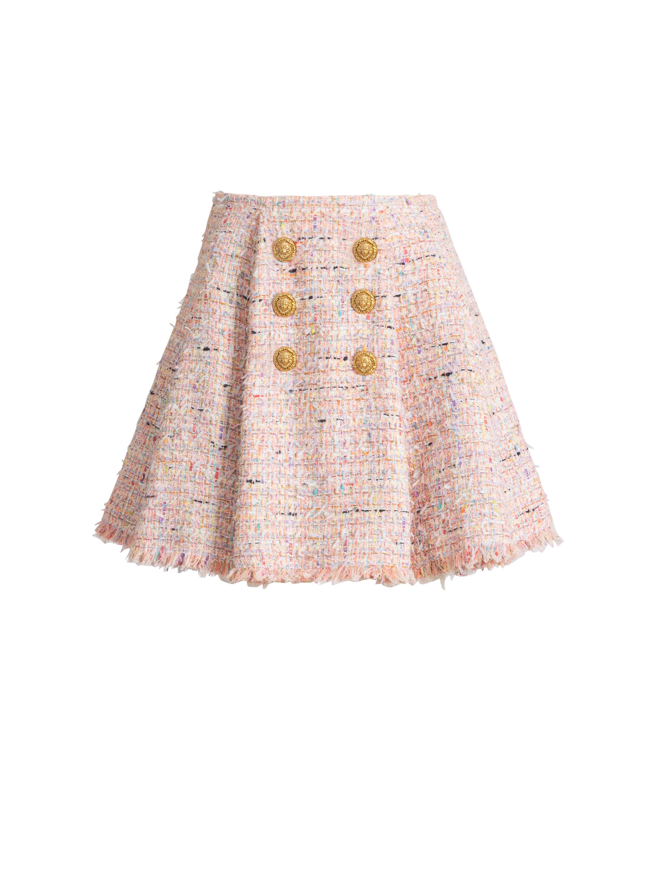 Balmain Flared Tweed Skirt In Pink