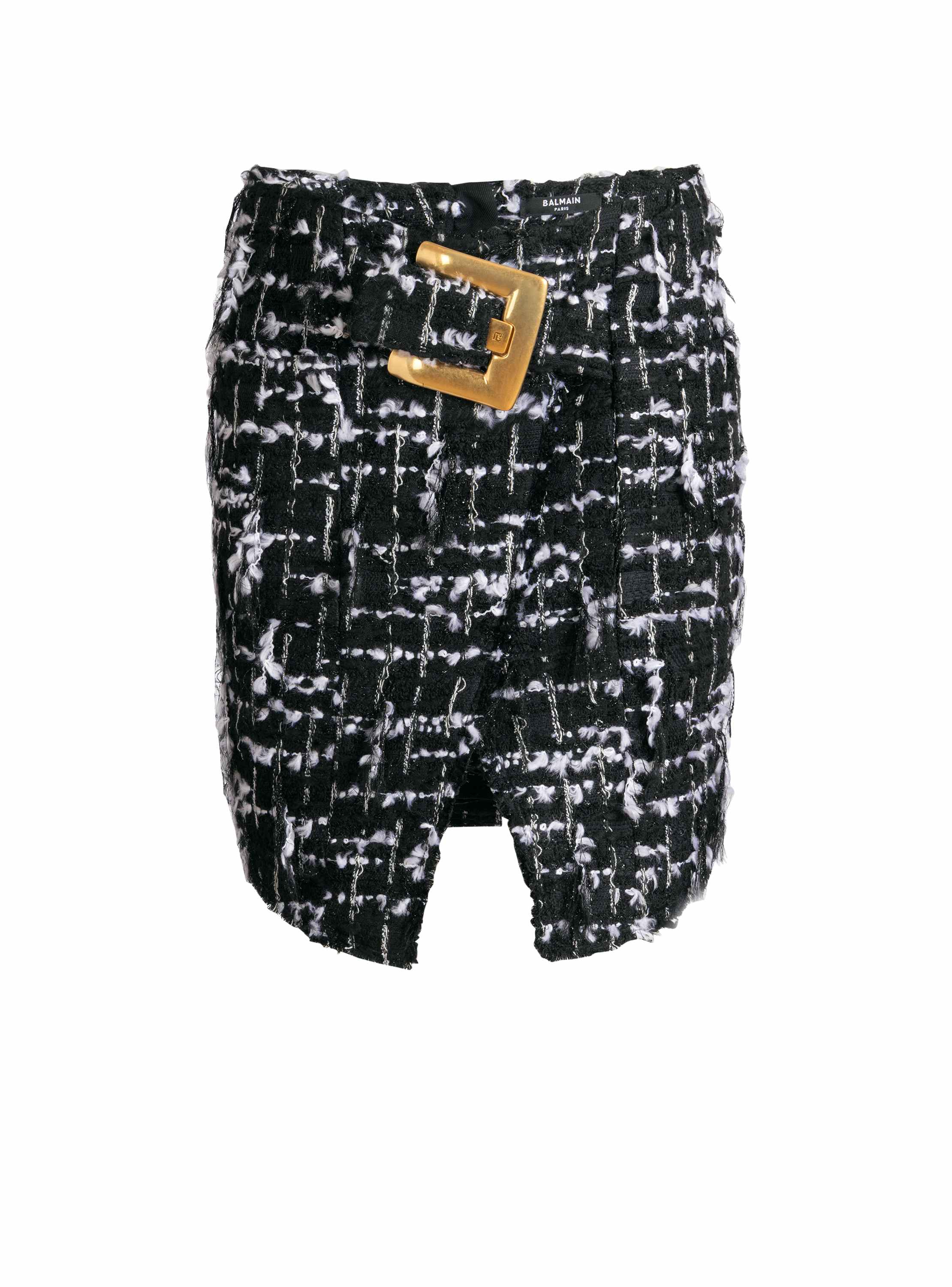 Balmain Belted fringed tweed skirt