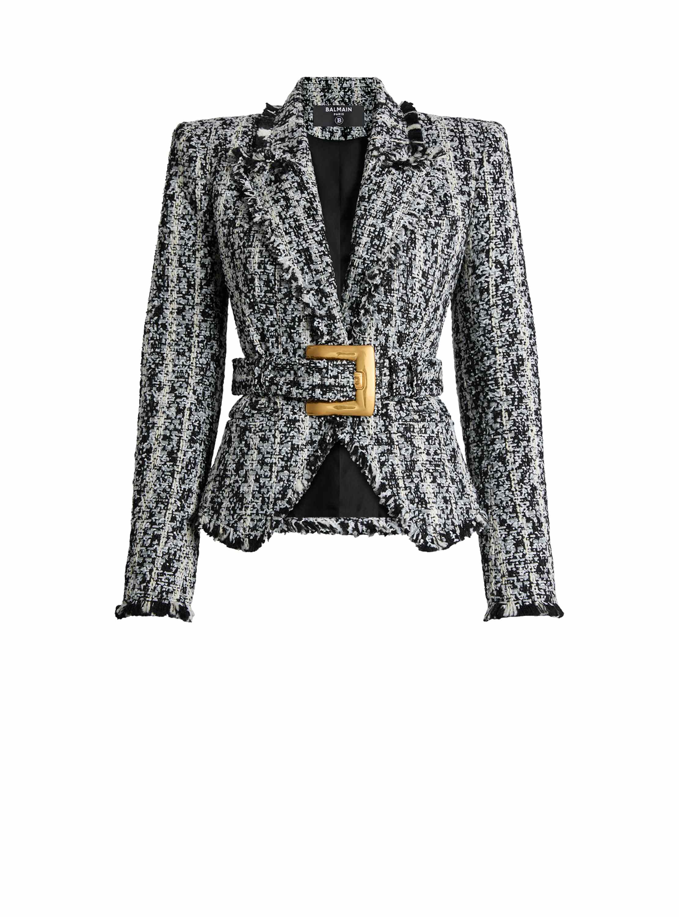 Balmain Two-tone tweed belted jacket - Women's Clothing