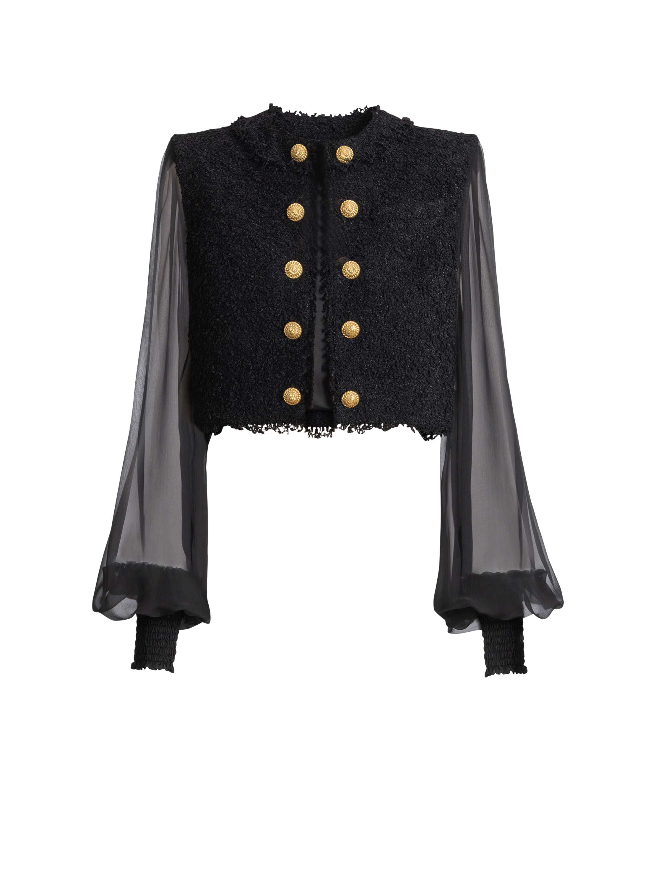Balmain Cropped tweed and muslin jacket