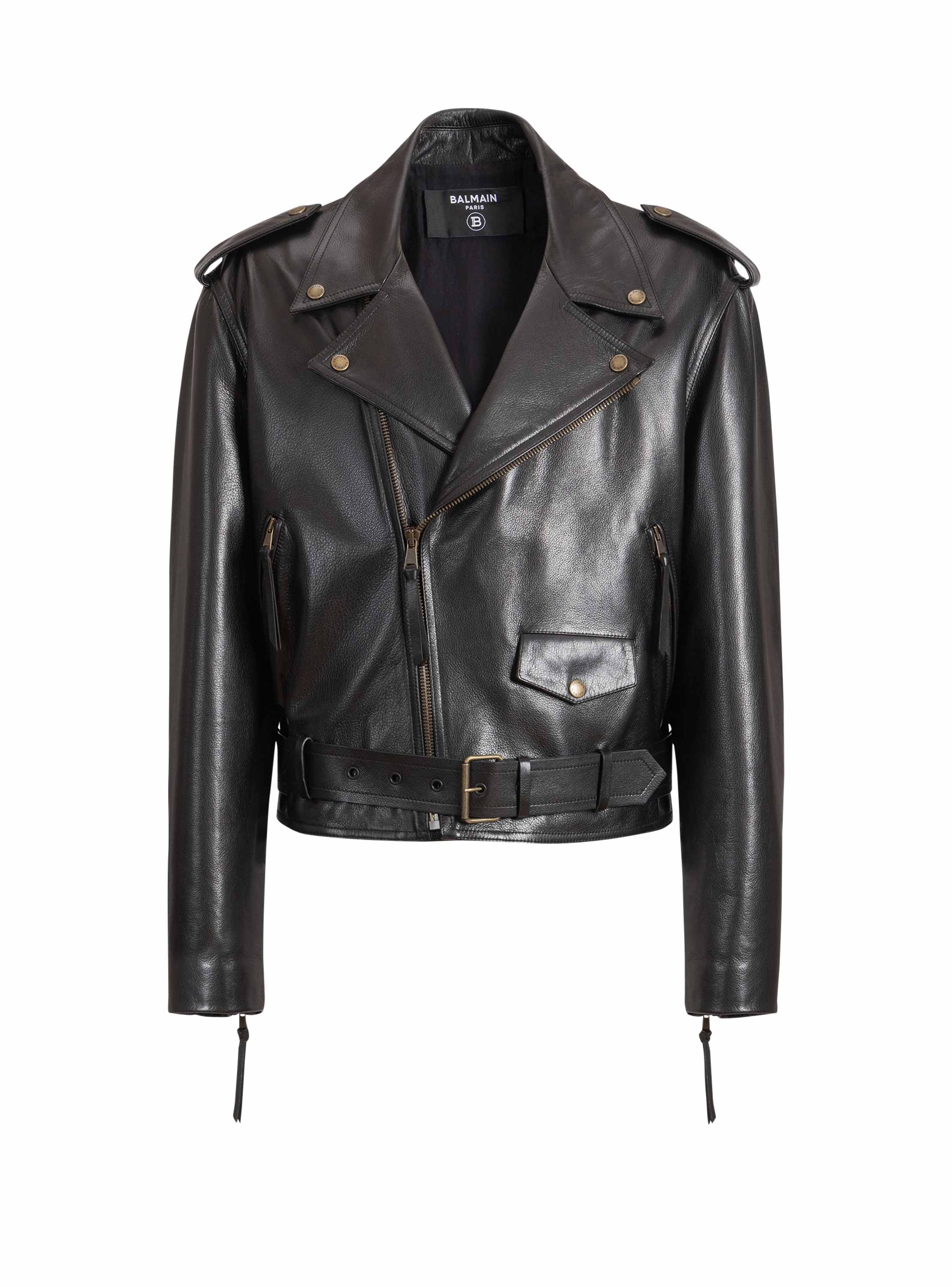 Balmain Textured leather biker jacket