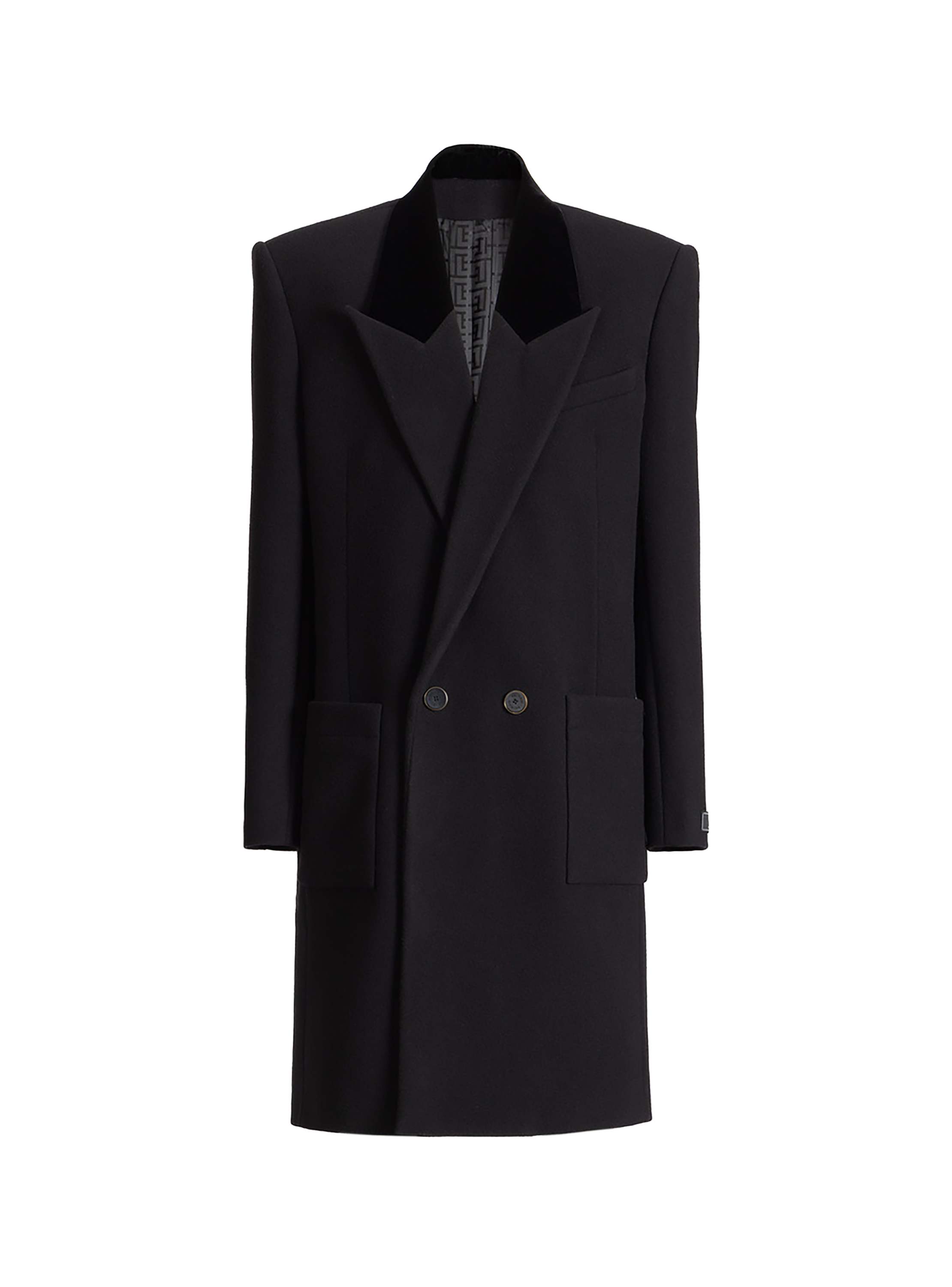 Balmain Long wool and velvet coat