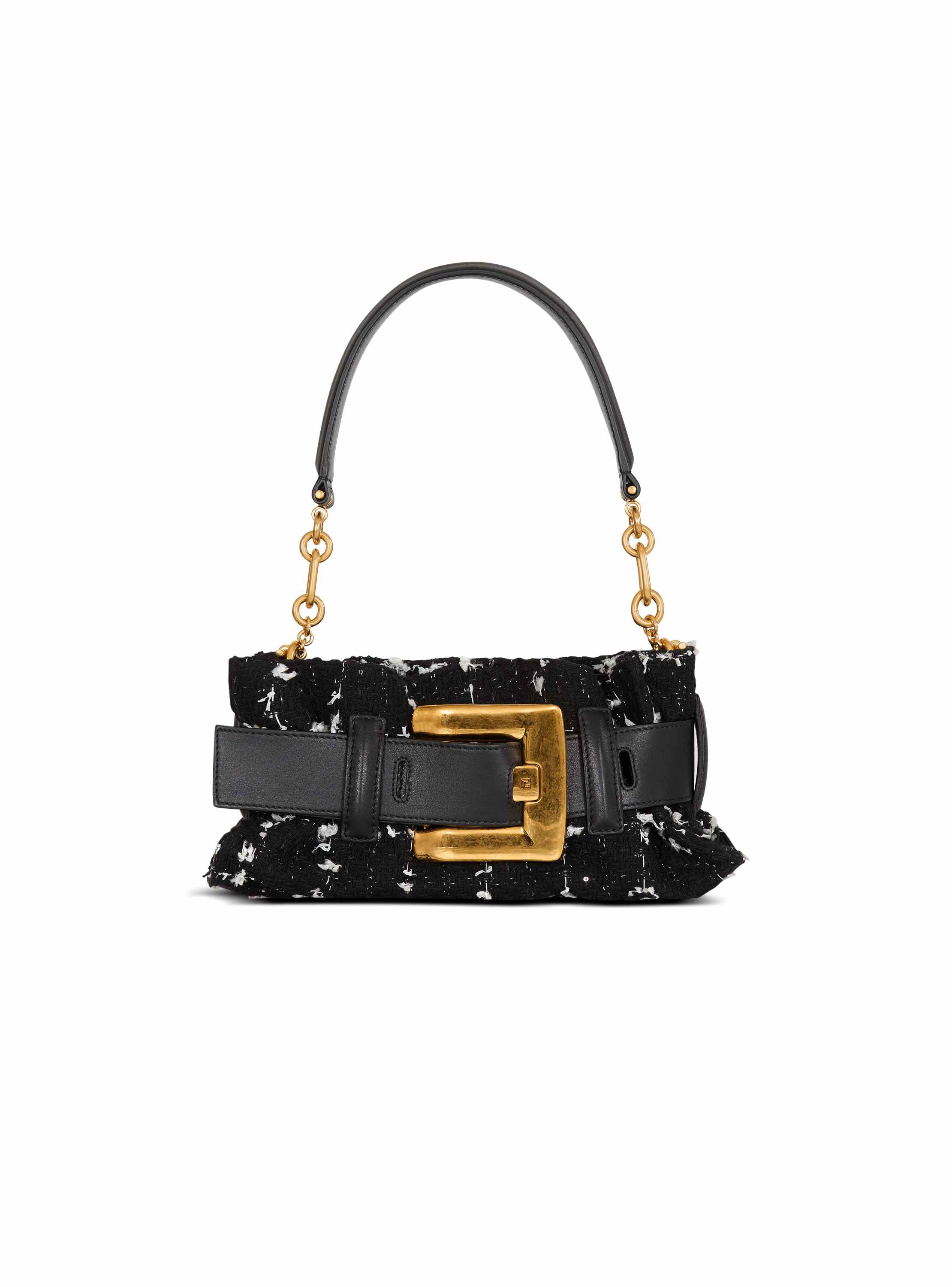 Balmain Mini Anthem bag in smooth leather and tweed