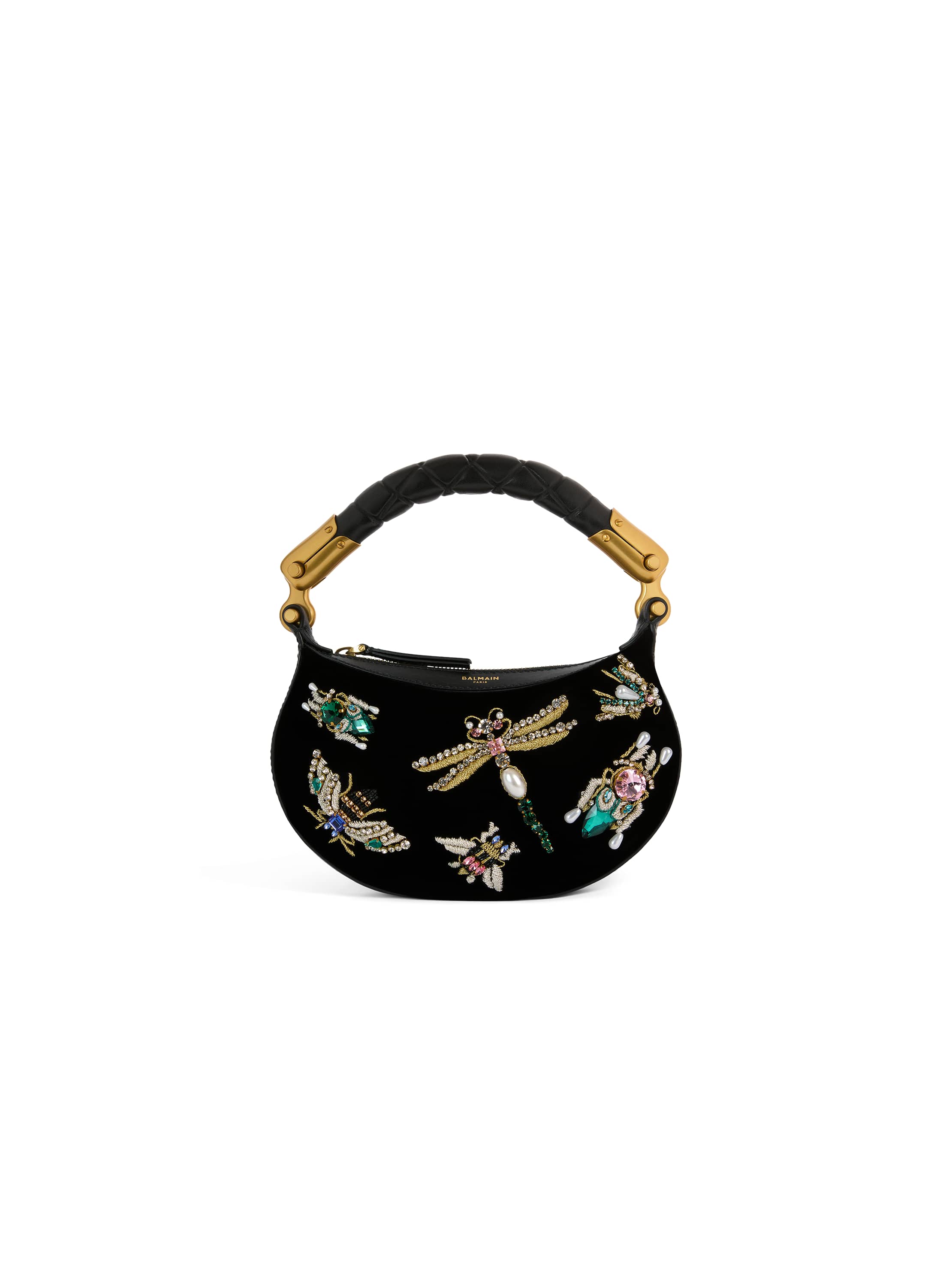 Balmain Mini Ebene Insect bag in embroidered velvet