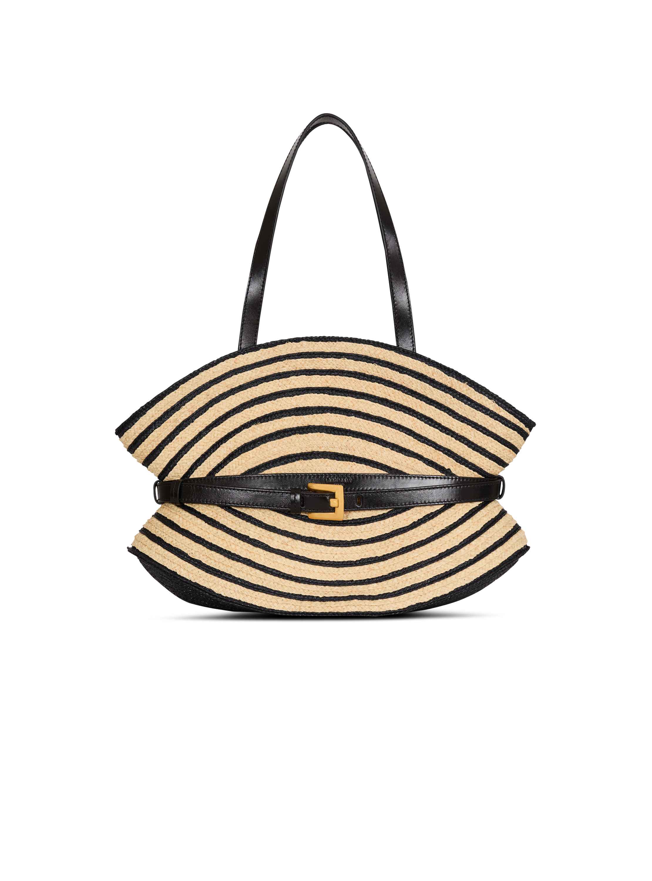 Balmain Medium Shuffle bag in smooth leather and two-tone raffia