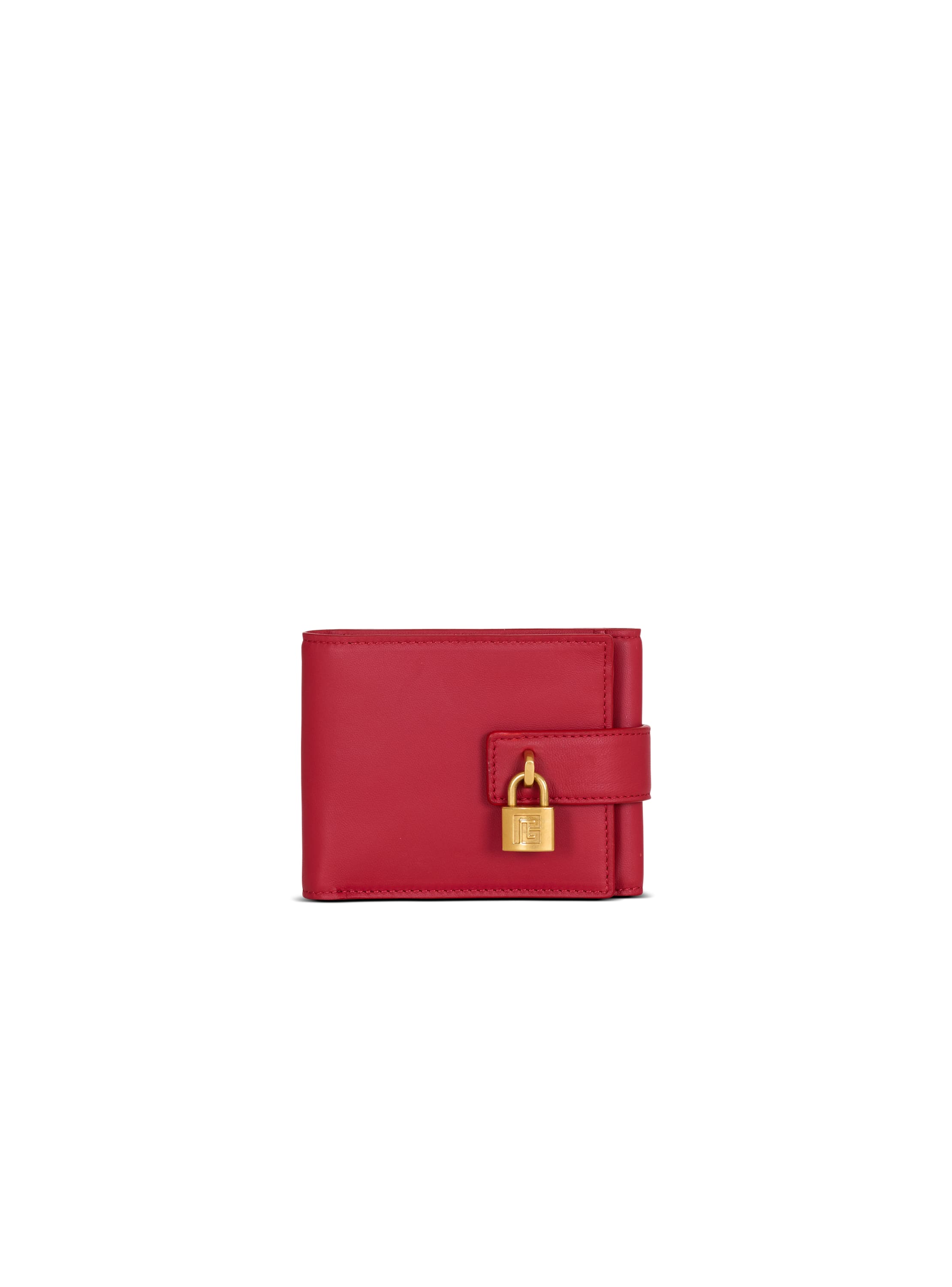 Balmain Pulse Trifold Smooth Leather Wallet In Red