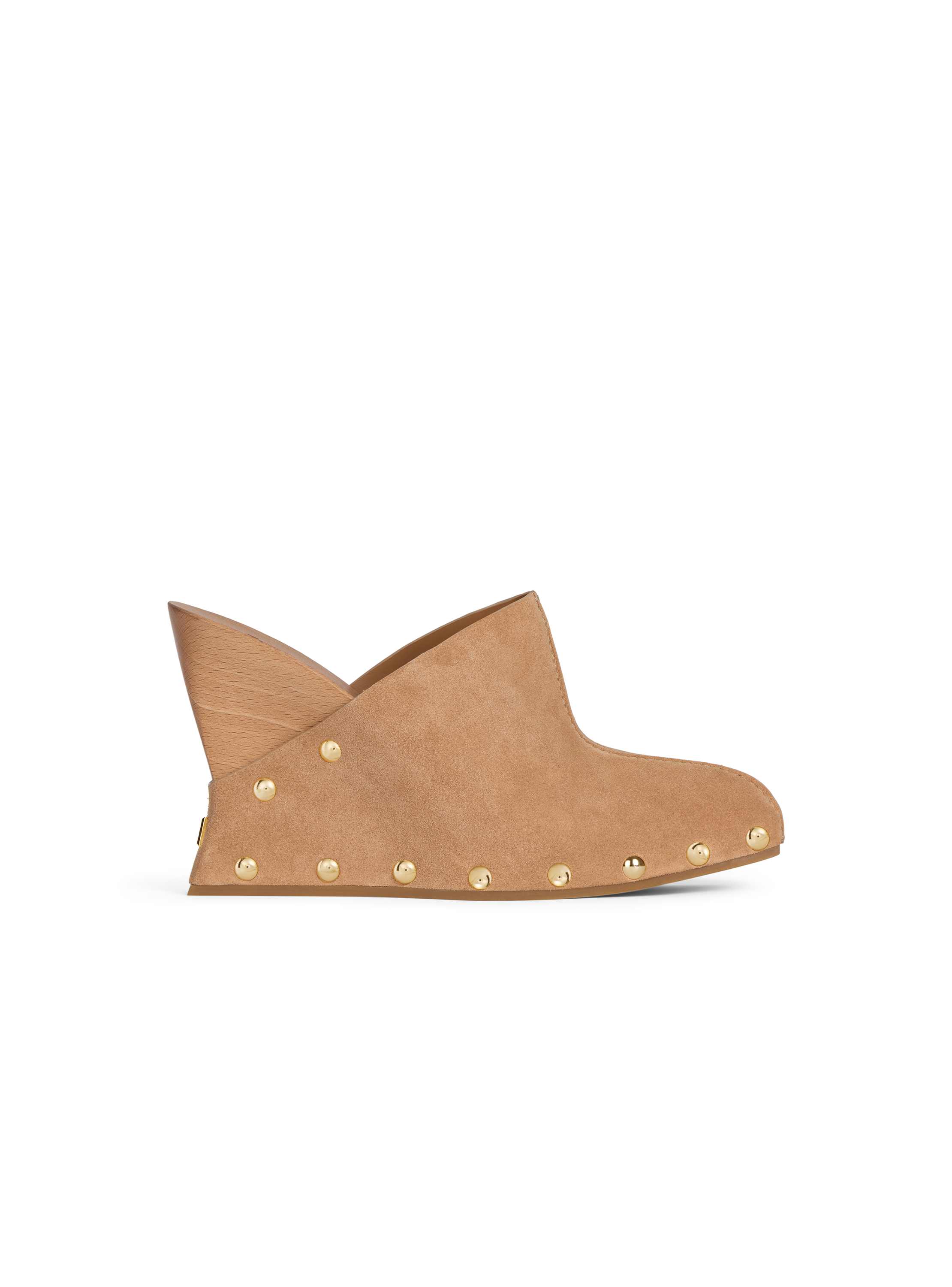 Balmain Wedge Clogs In Wood And Suede In Sand