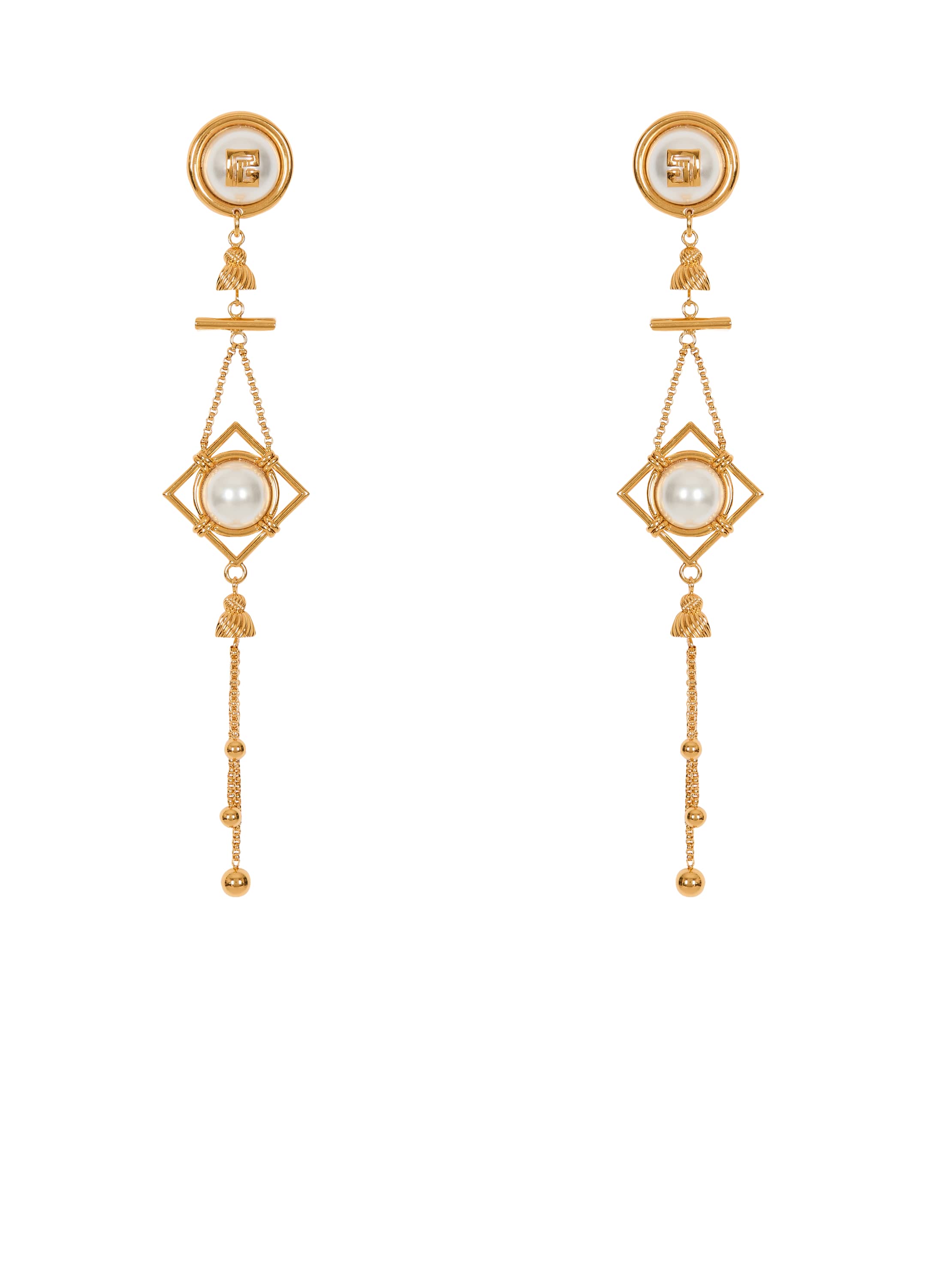 Balmain Brass and pearl pendant earrings | Thumbnail 3