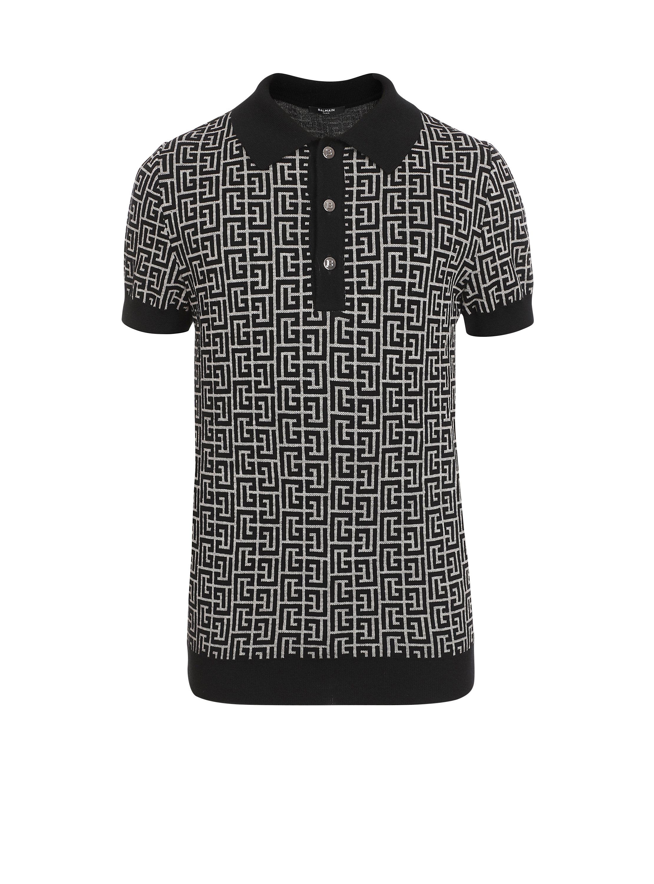 Balmain Men's Black - Wool Polo Shirt With Monogram