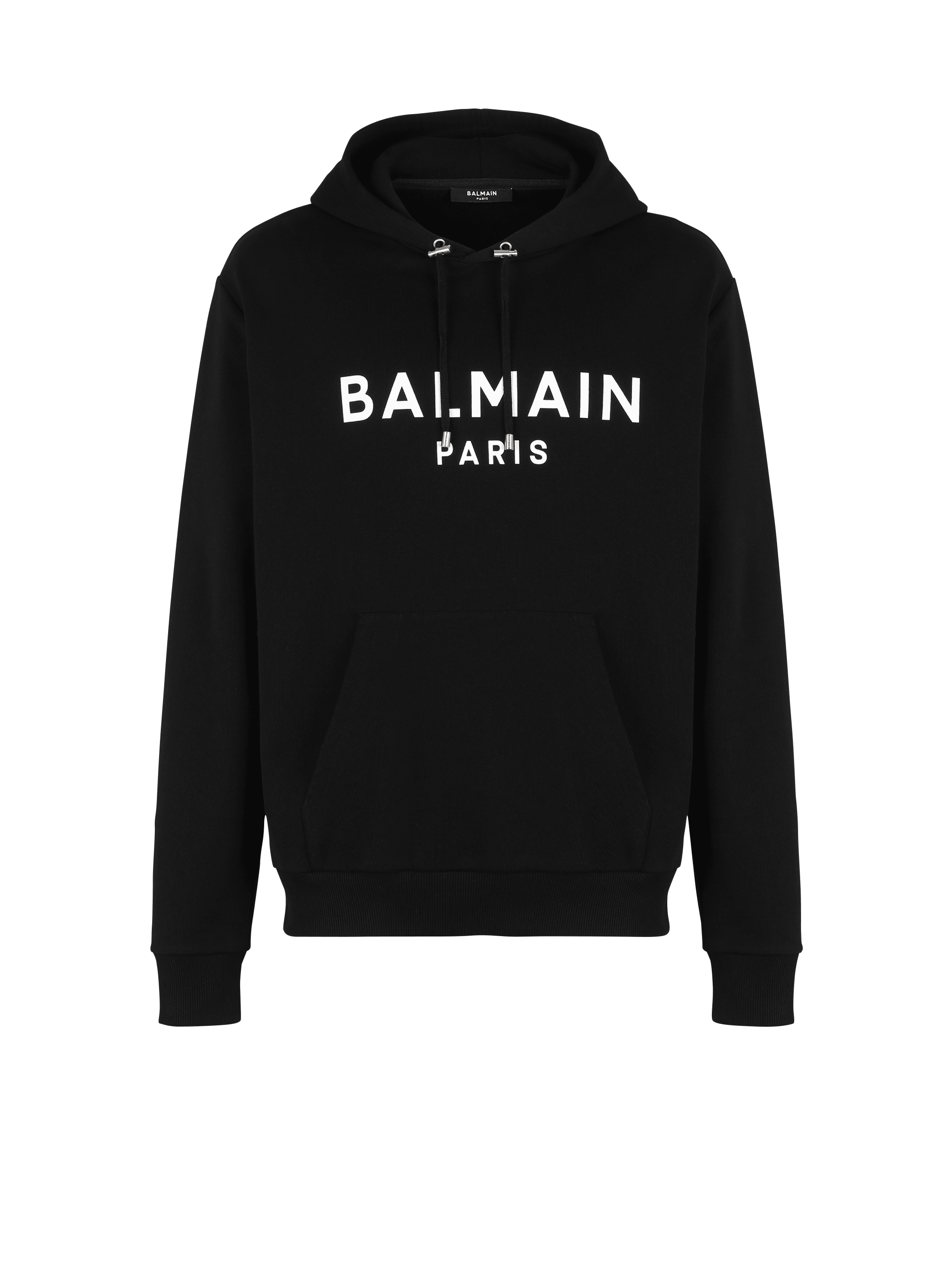 Balmain Men's Black - Hooded Cotton Sweatshirt With Paris Logo Print